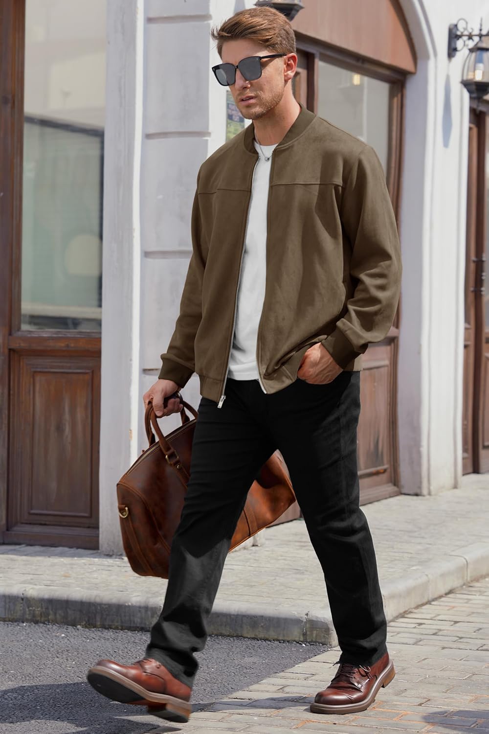 Men’s Bomber Jacket Faux Suede Midweight Casual Full-Zip Flight Coat (S-XXL) - Image 7