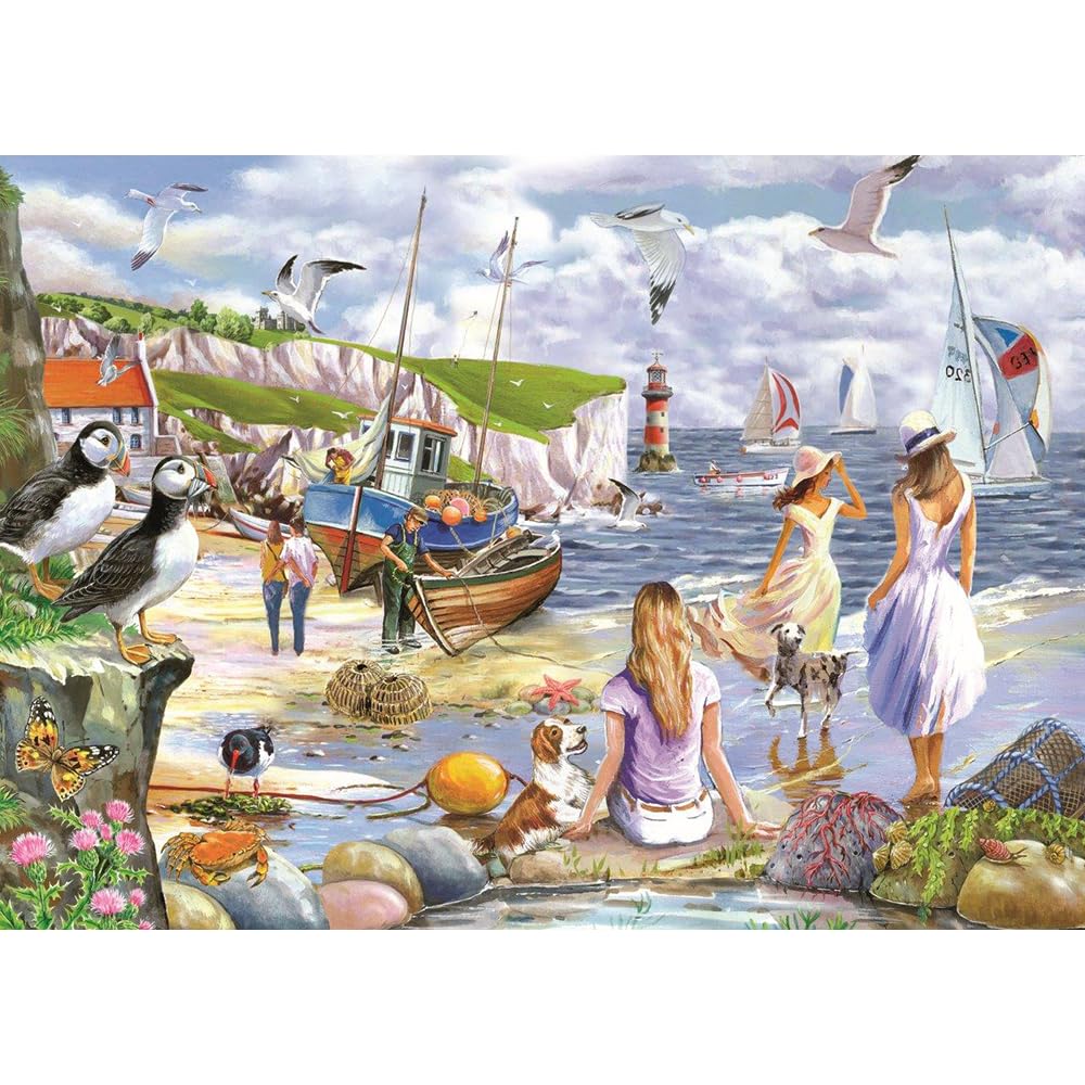 The House of Puzzles - Sea Shore Breezes Jigsaw - Big 500 Piece Jigsaws For Adults, Extra Large Pieces, Artist Illustrated, Scenic Landscape, Deluxe Puzzle Gifts