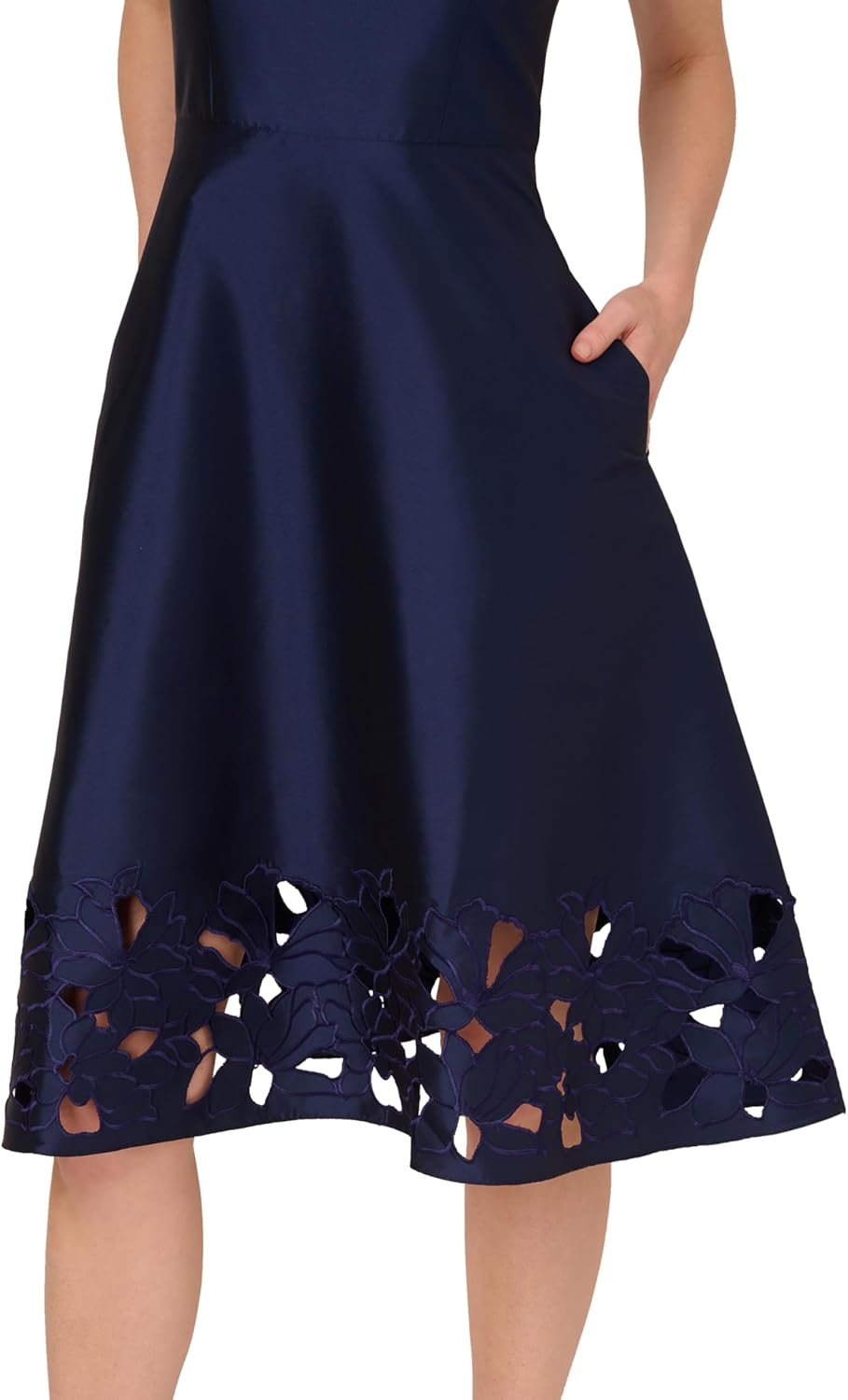 Adrianna Papell Taffeta Cutwork Dress, Light Navy