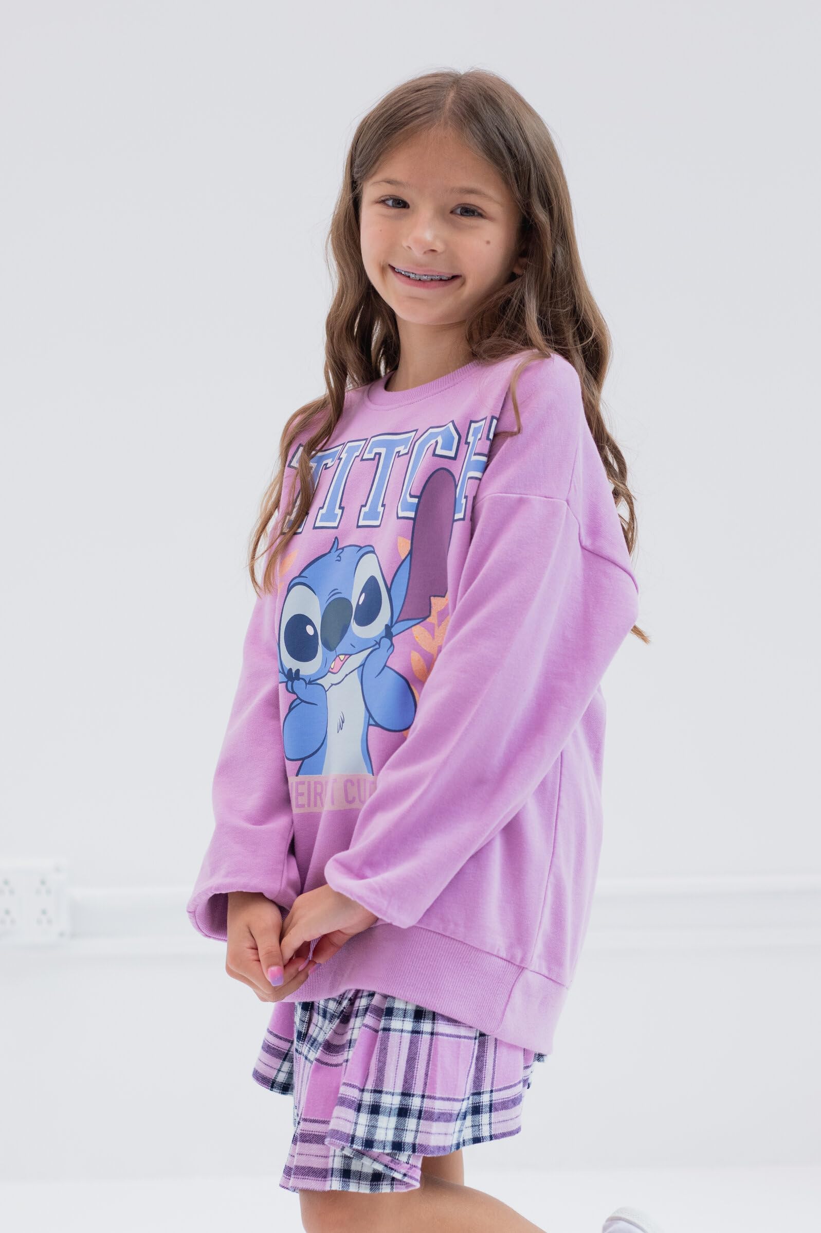 Disney Myszka Minnie Lilo & Stitch dziewczęca bluza polarowa i spódnica w kratę od małego dziecka do dużego dziecka