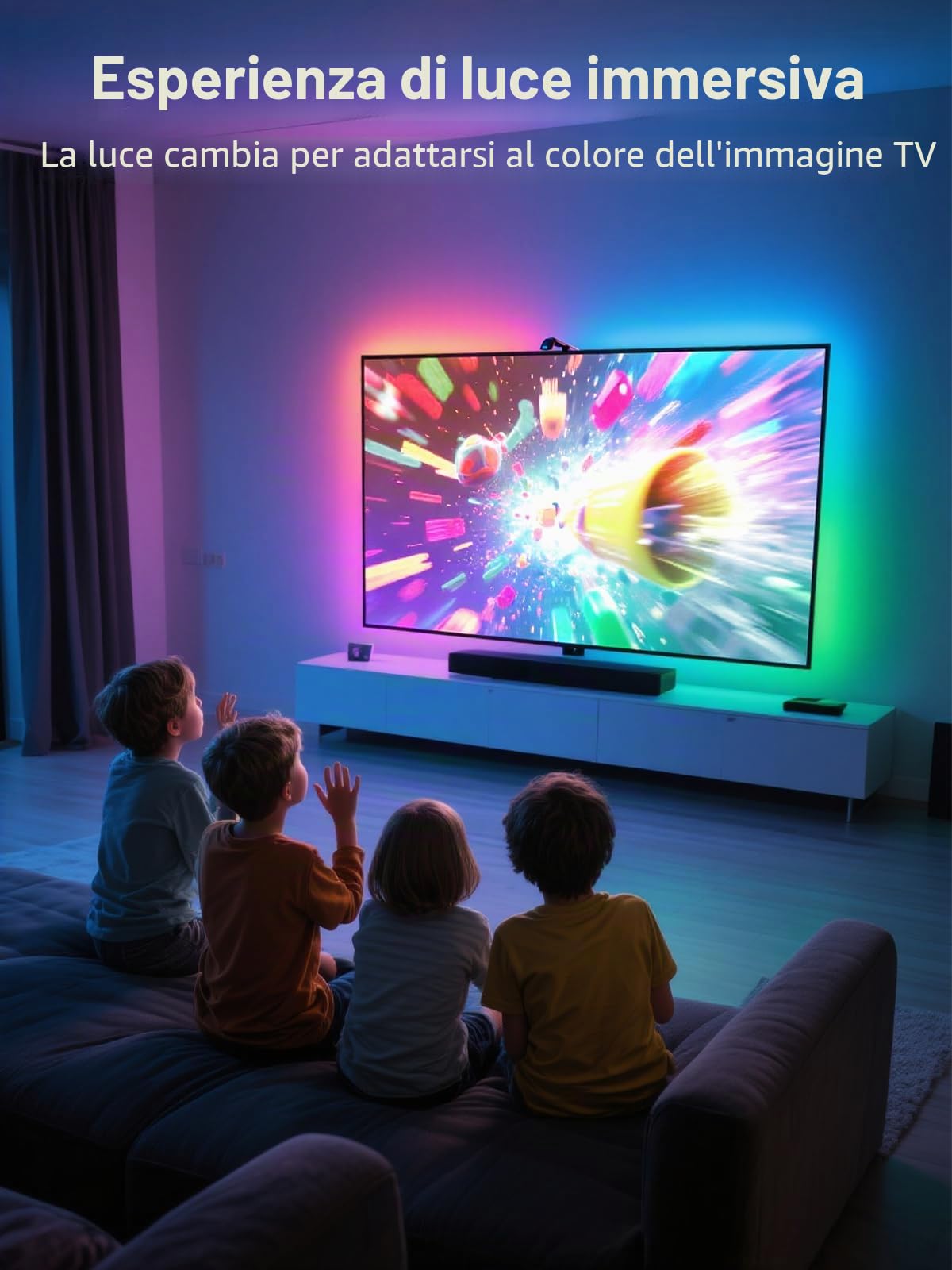 GIPOYENT - Retroilluminazione LED per TV con fotocamera, luci RGB da 3,2 metri che cambiano con TV da 32-50 pollici, luce LED di sincronizzazione musicale con controllo intelligente dell'app, striscia