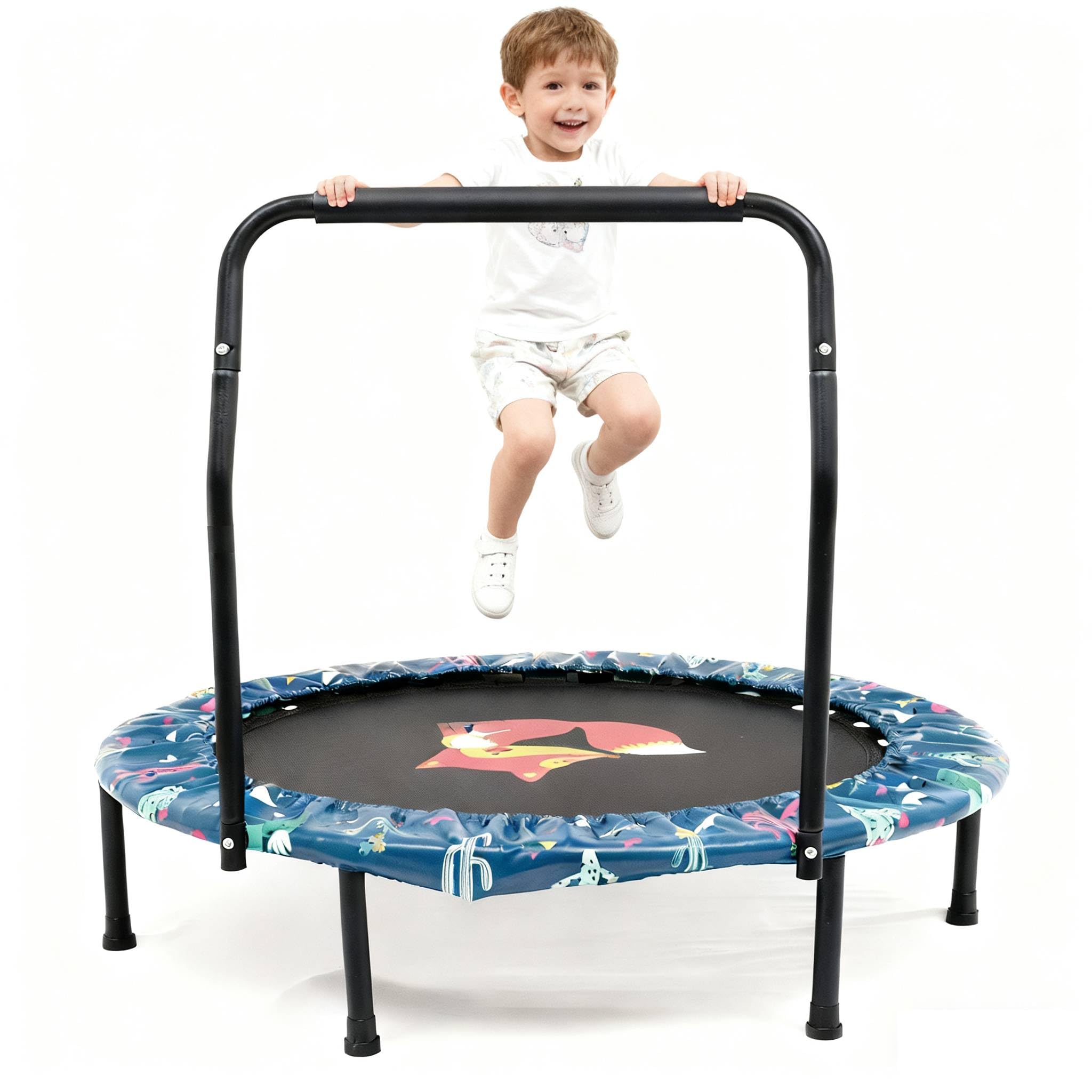 Trampolín para Niños,Camas Elasticas con Asas Ajustables y Extraíbles y Cubierta Acolchada, Carga Máxima de 60KG,Cama Elastica Fitness Plegable Interior y Exterior,para niños de 3 a 6 años, Azul Trampolín para Niños,Camas Elasticas con Asas Ajustables y Extraíbles y Cubierta Acolchada, Carga Máxima de 60KG,Cama Elastica Fitness Plegable Interior y Exterior,para niños de 3 a 6 años, Azul