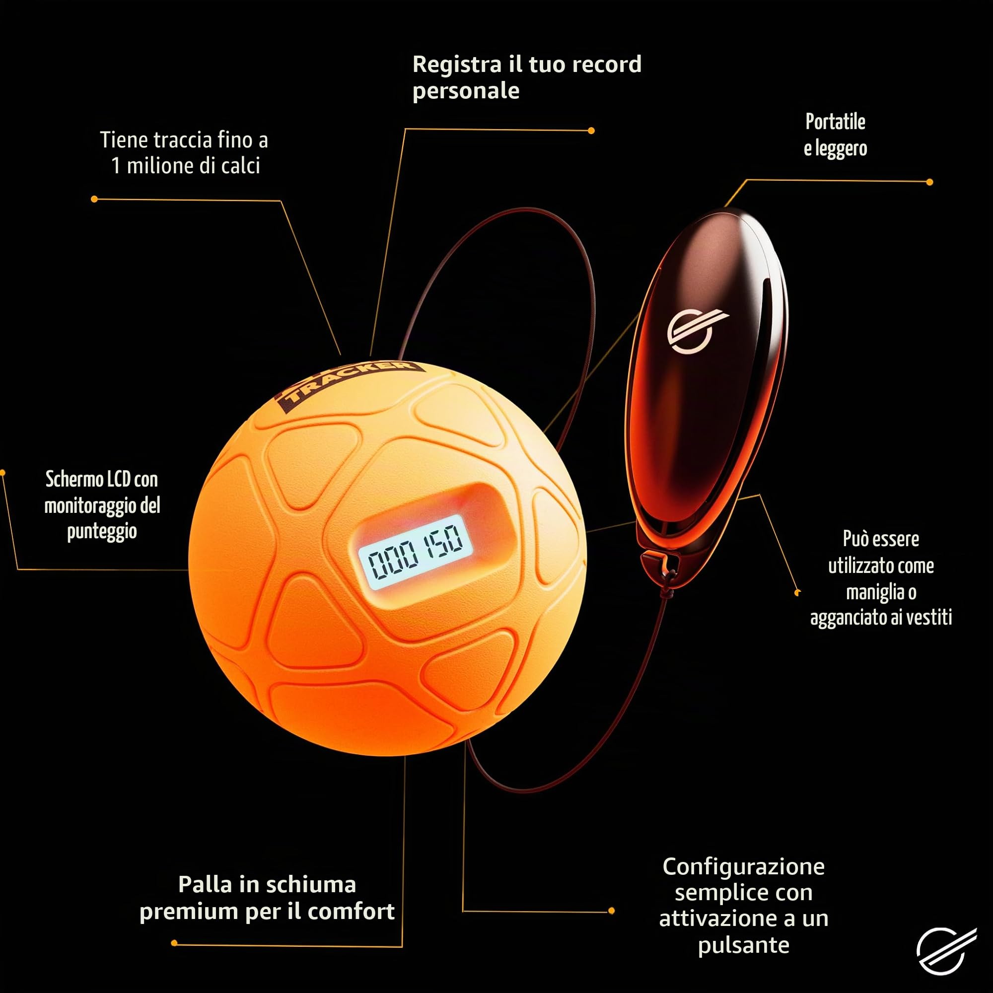 Smart Ball 1002 Kick Tracker Keepie Uppie Counter, Arancione, Piccolo