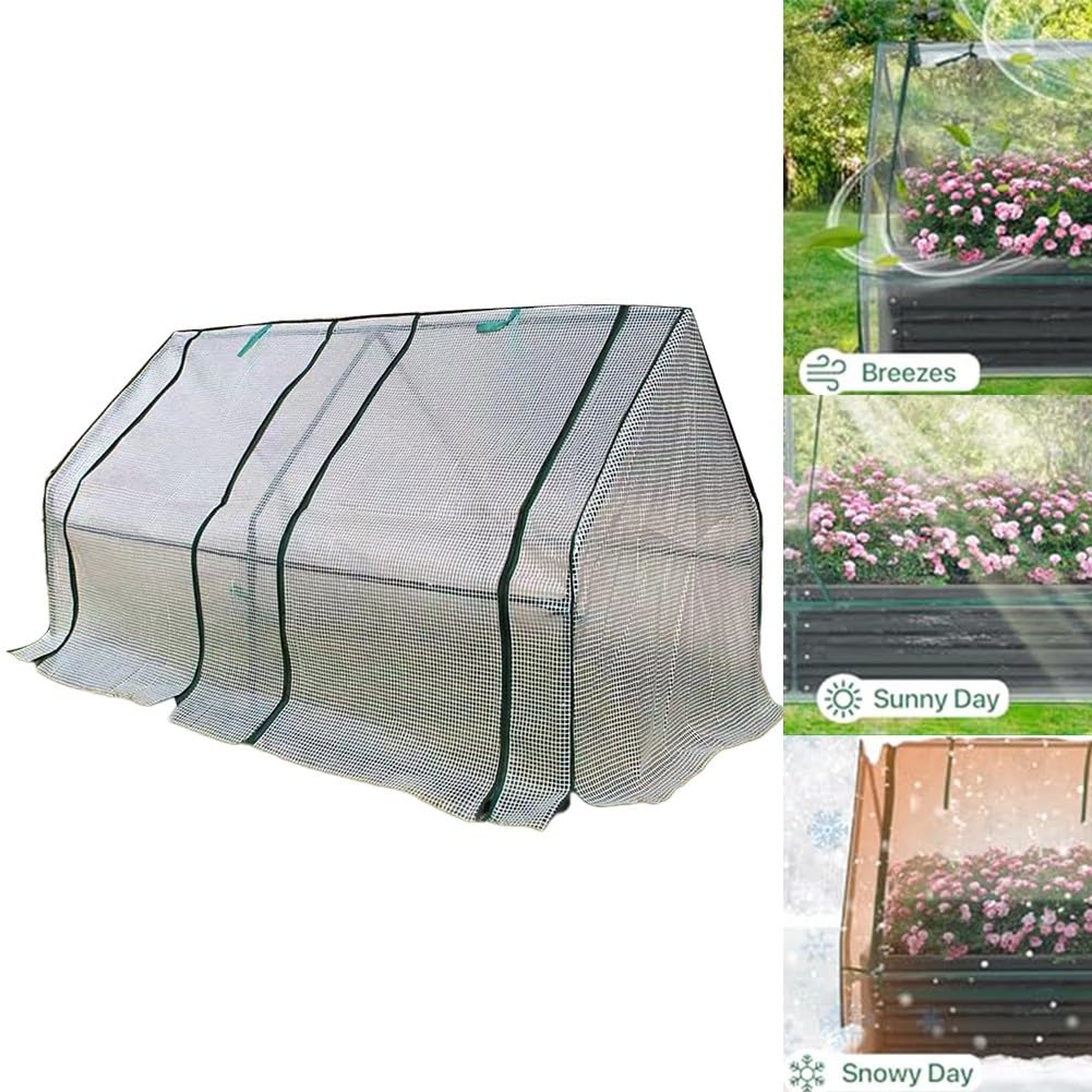 Mini-Gewächshausabdeckung für Hochbeet, 180 x 90 x 90 cm, PVC-PE-Schutzhülle mit Reißverschlusstüren, tragbarer Pflanzenschutz für den Außenbereich