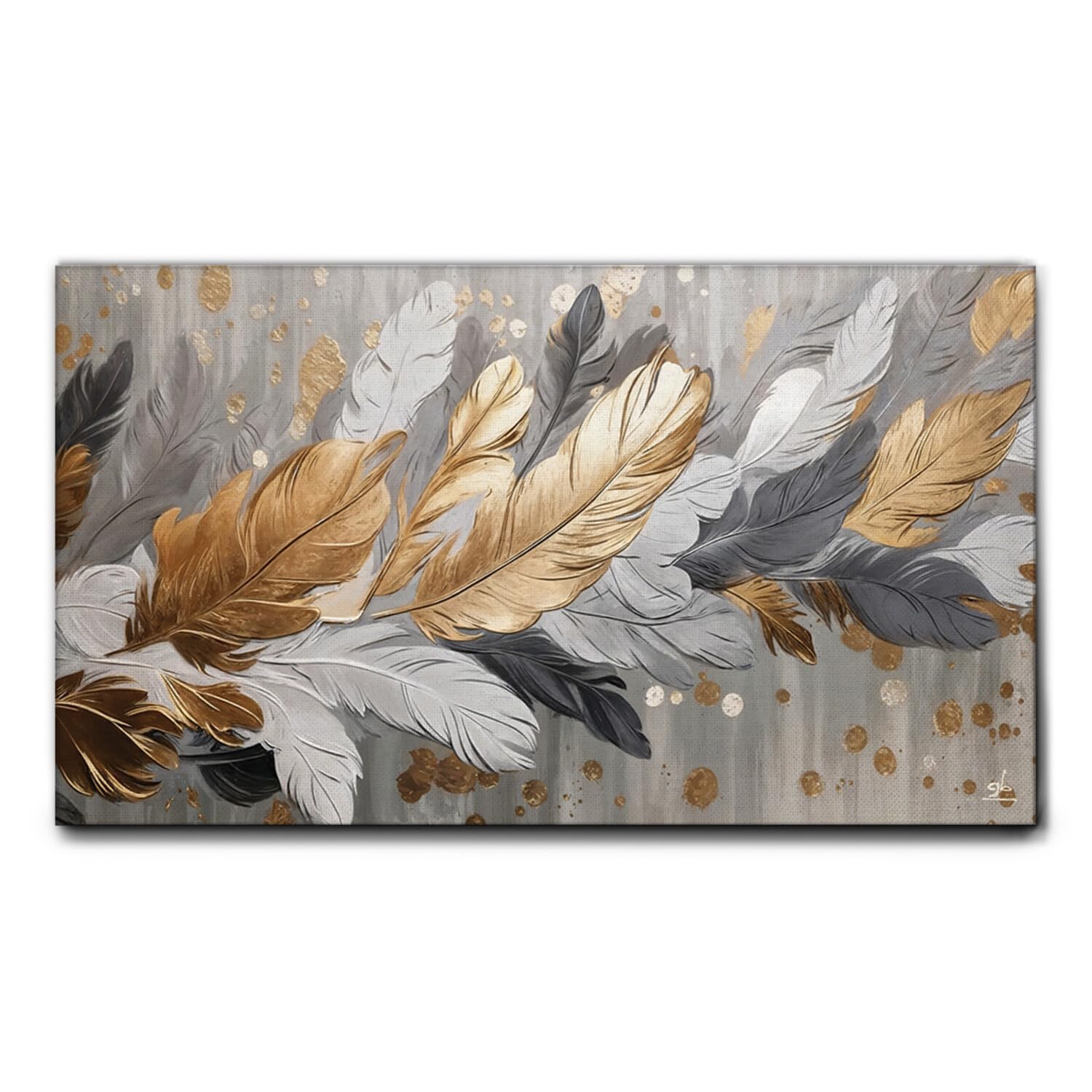 Giallobus - Quadro - 39 - Penne dorate - Tela Canvas Telaio Standard - 100x60 - Pronto da appendere - Quadri moderni per la casa