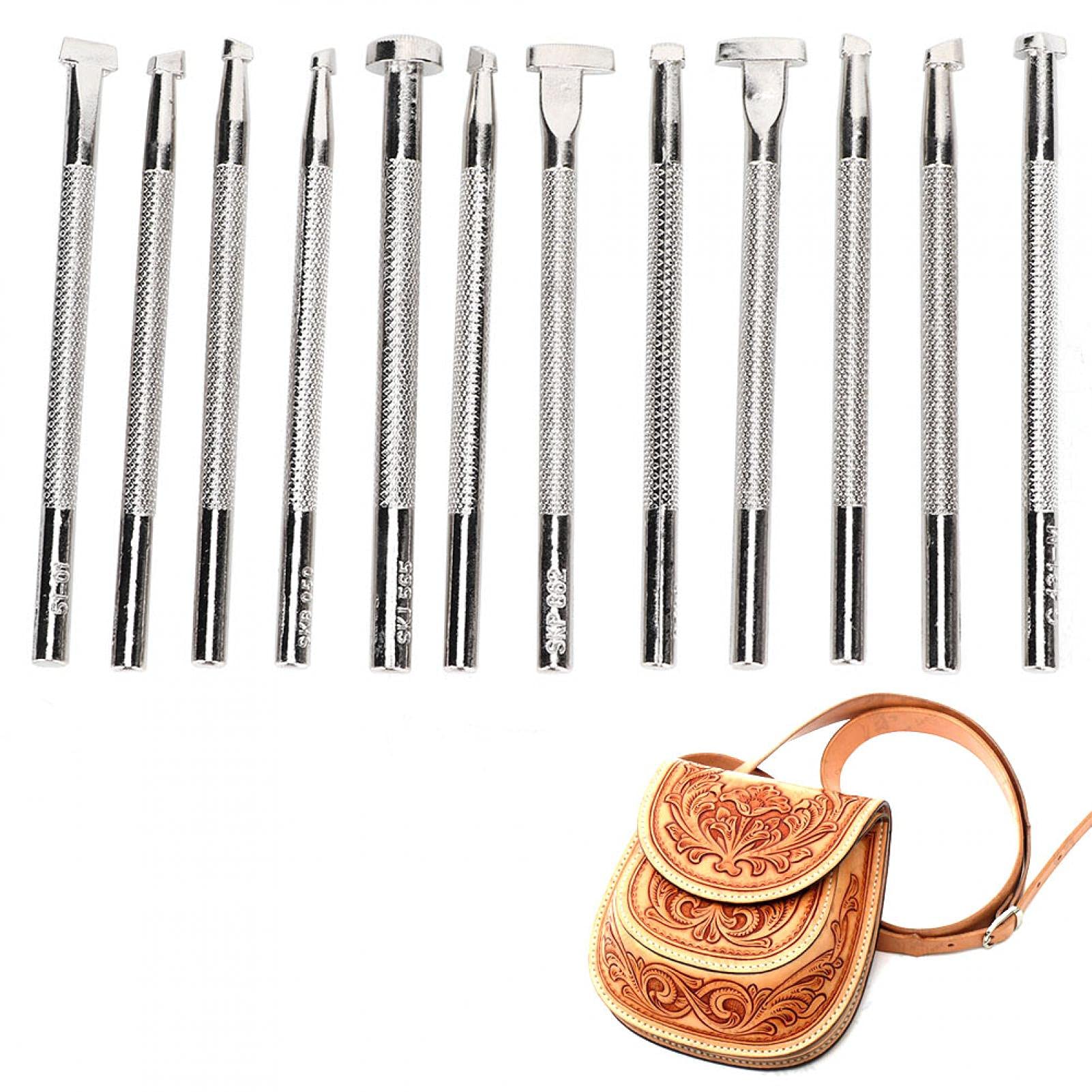 Set de 12 Piezas de Herramientas para Estampado en Cuero, Punzones de Acero con Mango, Kit de Artesan¨ªa en Cuero