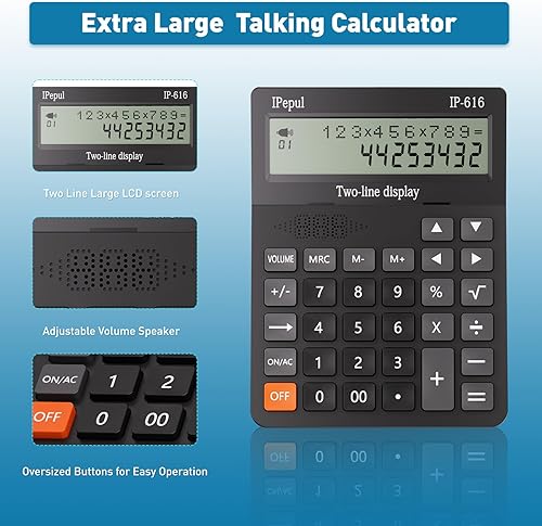 Miniatura 2 de Calculadoras de escritorio, calculadora de escritorio con pantalla grande de 2 líneas, calculadora básica parlante con botón grande y volumen