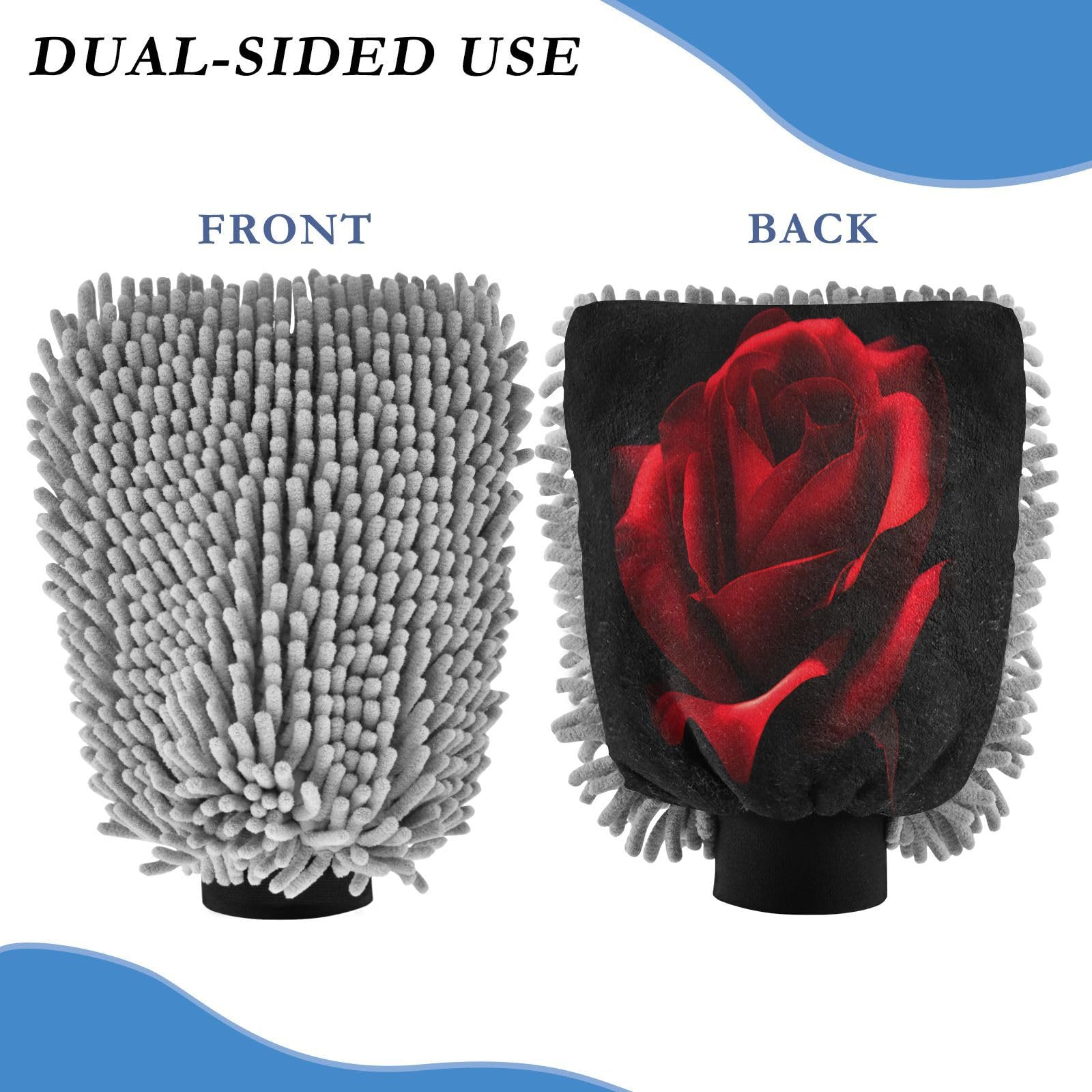 ALAZA Blooming Rose Flower Closeup Car Wash Mitt Scratch Free, 2 Pack Absorbent Microfiber/Chenille Washing & Drying Mitts, M