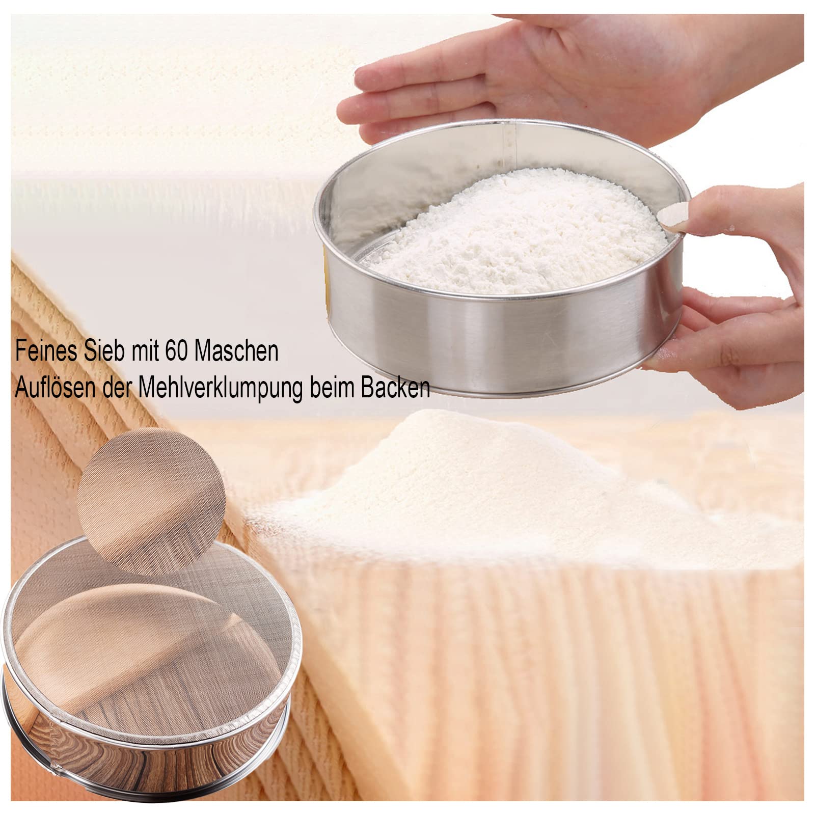 XIANGLONGY Mehlsieb Edelstahl 60 Mesh 15cm | Für Mehl, Zucker & Gewürze | Spülmaschinenfest