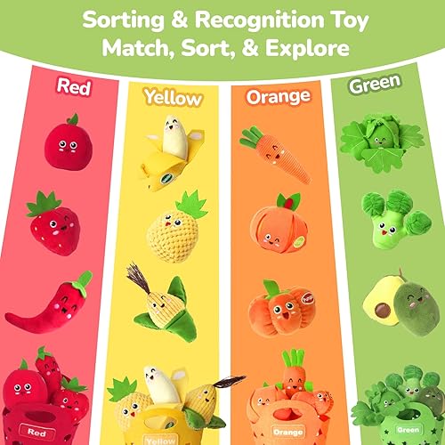 Miniatura 2 de Juguetes sensoriales para bebés, juguetes de felpa para clasificar colores de frutas y verduras de 6 a 12 meses, comida de juego de simulación con