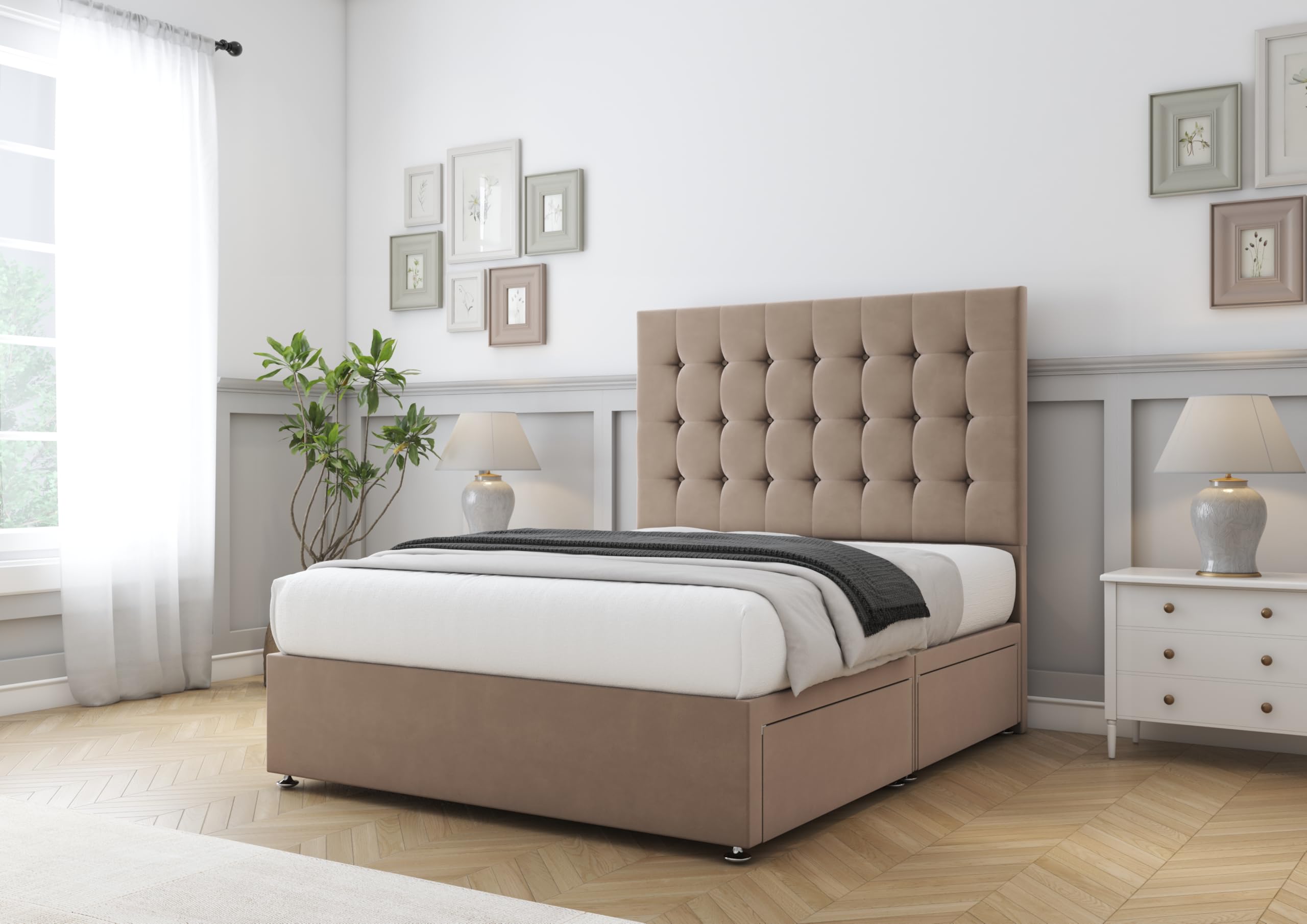 Comfort Beds Savanah Divan Base with No Drawers and Matching 26 inches Headboard without Mattress (Plush Mink, 3FT Single)