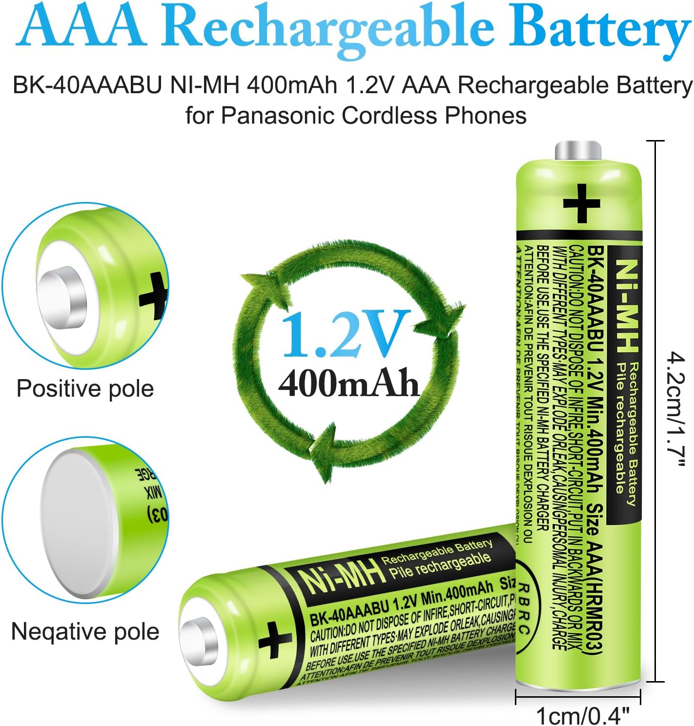 12 Pack BK-40AAABU NI-MH Rechargeable AAA Batteries for Panasonic 400mAh 1.2V AAA Rechargeable Battery for Cordless Phones
