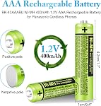 BK-40AAABU 8 Pack NI-MH AAA Rechargeable Battery for Panasonic 1.2V 400mAh Rechargeable AAA Batteries for Cordless Phones,Remote Controls, Electronics