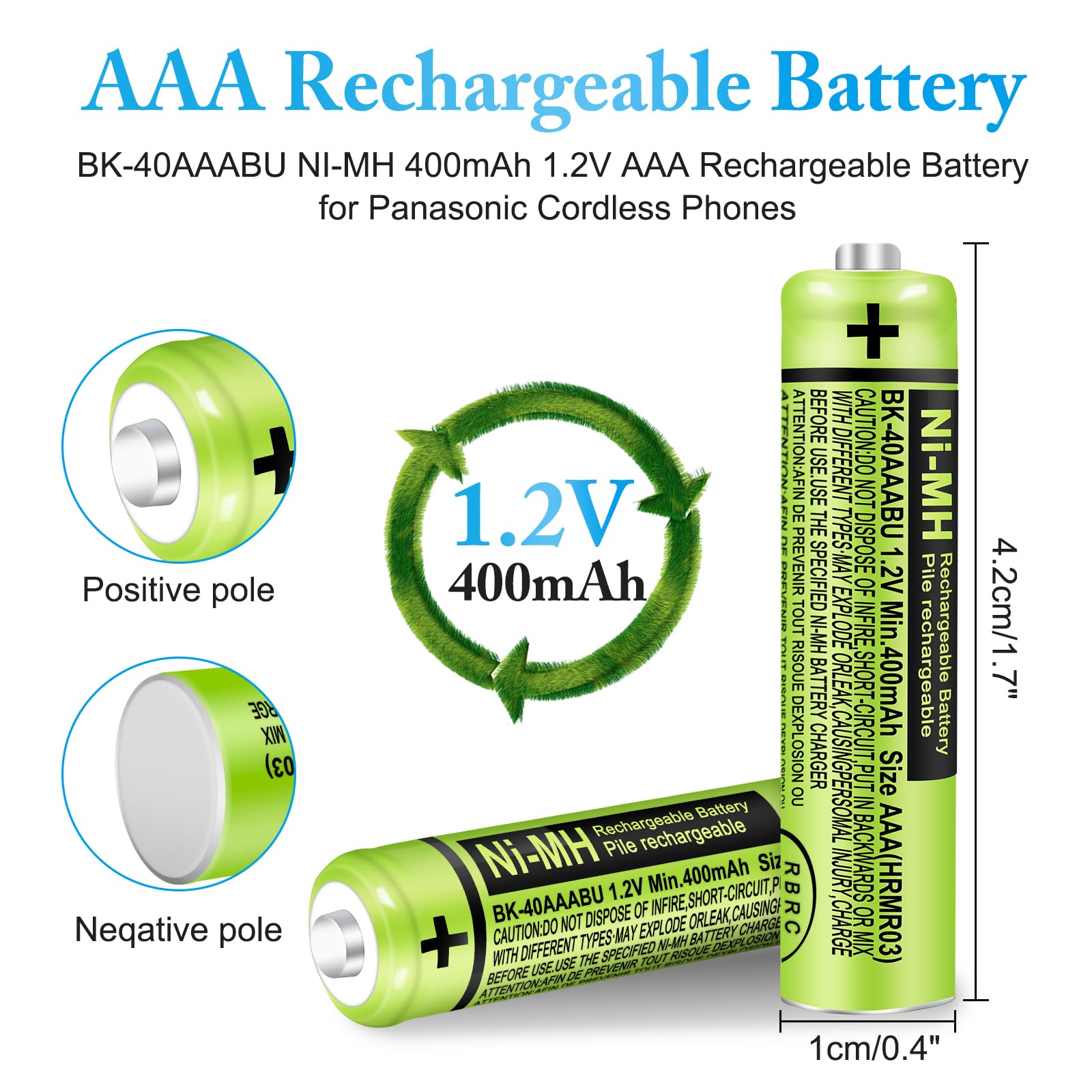 Paquete de 12 baterías recargables NI-MH AAA de 400 mAh 1,2 V para Panasonic | BK-40AAABU, pilas AAA recargables para teléfonos inalámbricos, mandos a distancia, electrónica, baja autodescarga