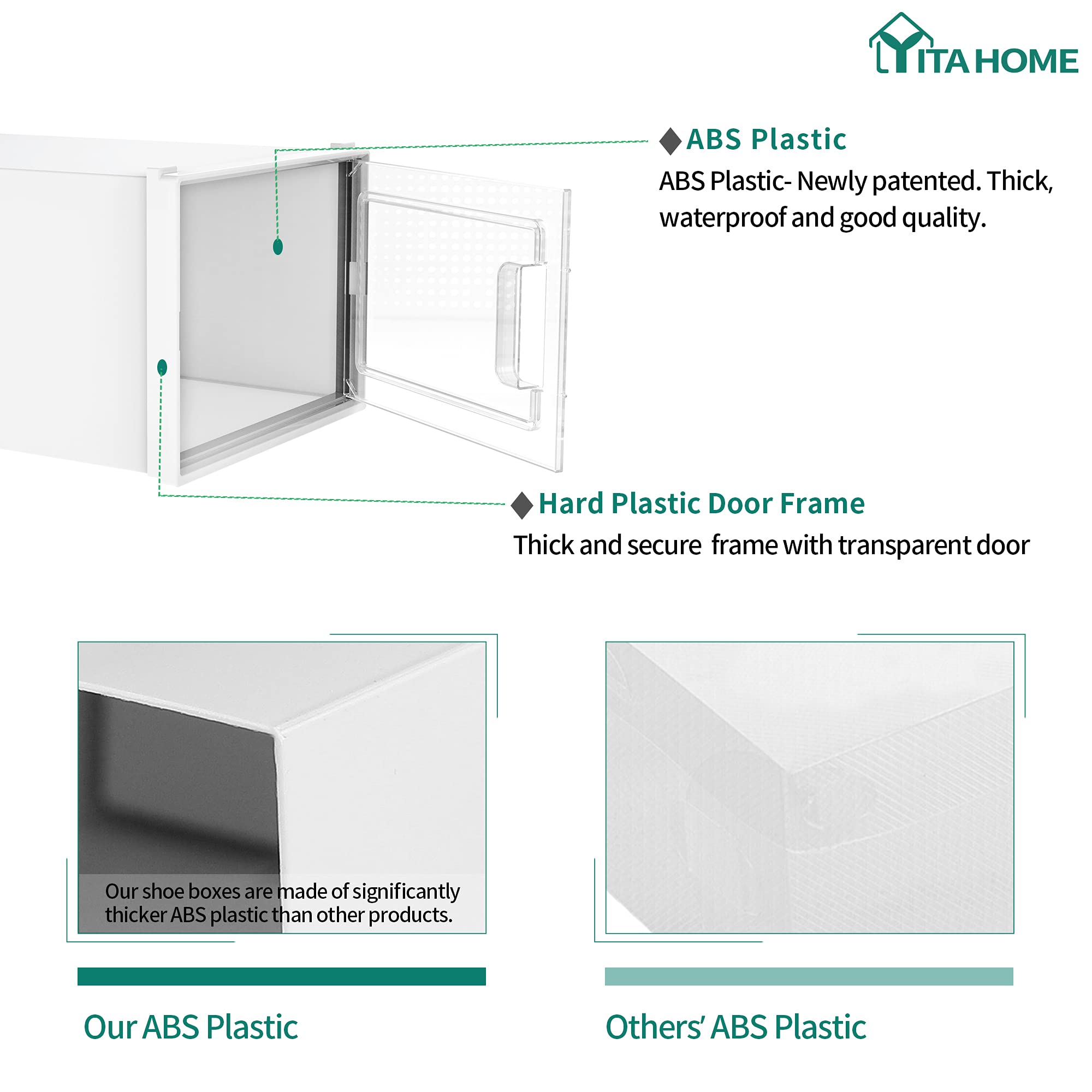 YITAHOME Cajas de Zapatos 12 Set, Organizador de Zapatos Plástico con Puerta Transparente, Plegables y Apilables, 35,7 x 27,6 x 20,8cm Blanco Caja de Almacenamiento de Zapatos