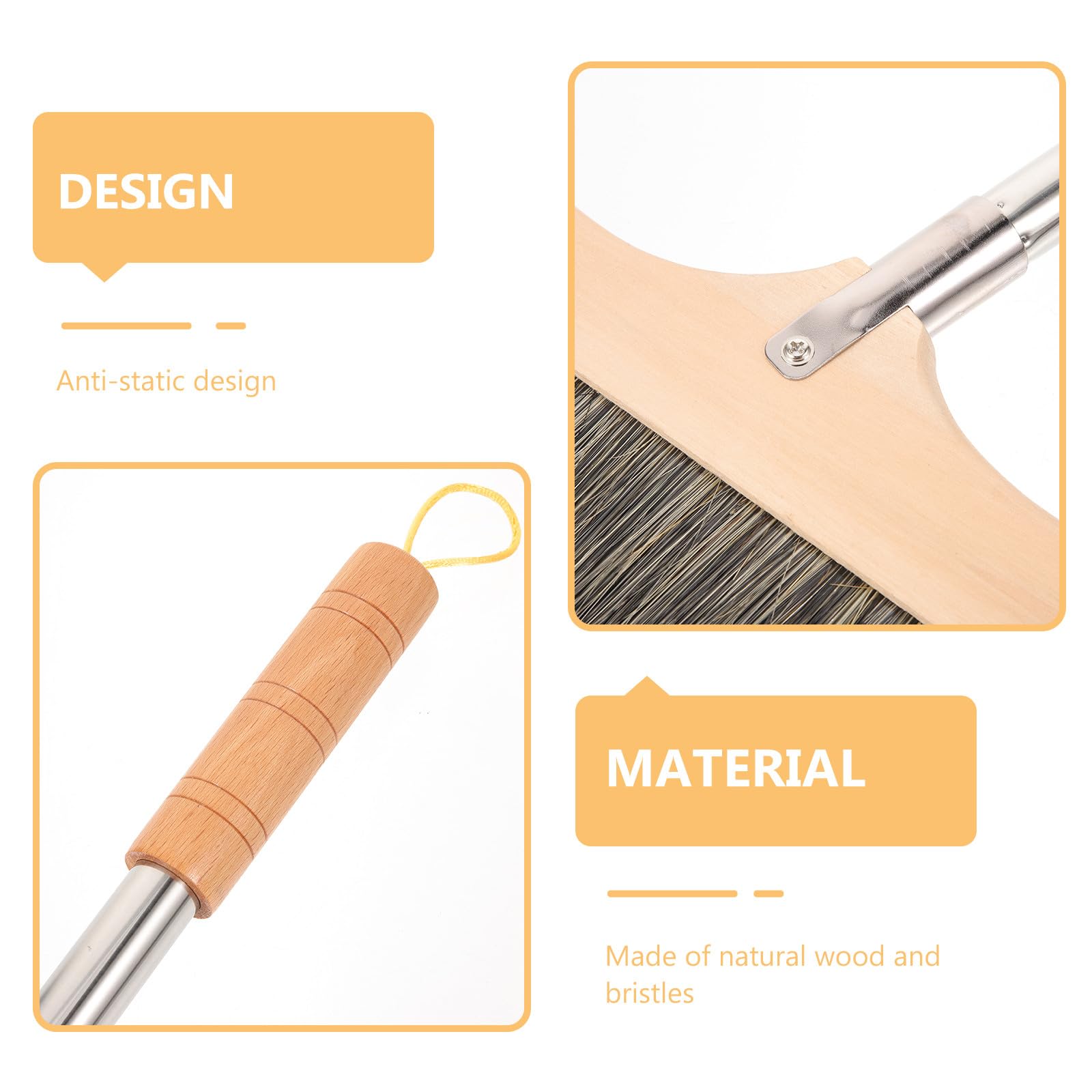 Abaodam Scopa in Legno Setole Morbide Antistatiche, Asta in Acciaio Inox Manico, Scopa Domestica per Pavimenti, Tappeti e Superfici Piastrellate, per Cucina e Camera da Letto