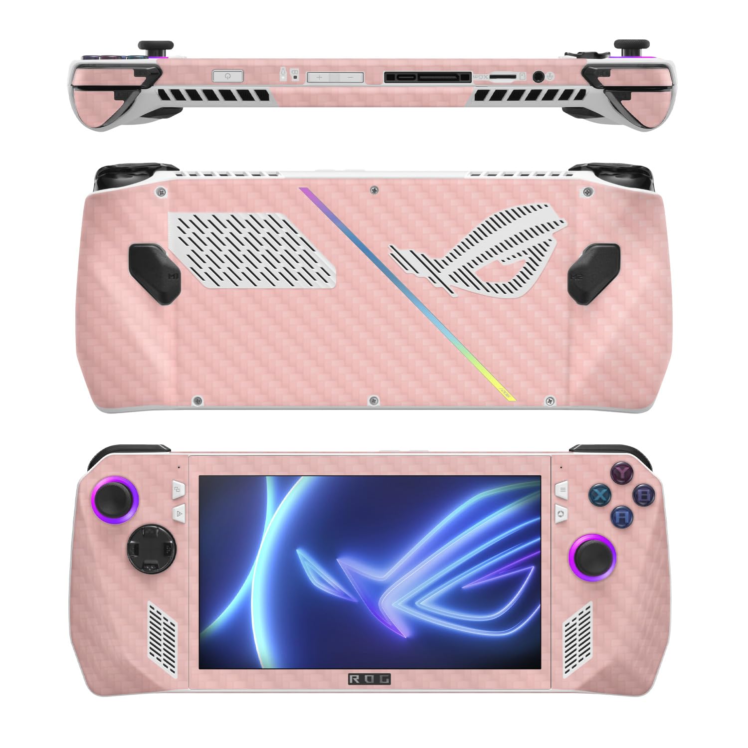 MightySkins Carbon Fiber Skin Compatible with Asus ROG Ally - Solid Blush | Protective, Durable Textured Carbon Fiber Finish | Easy to Apply