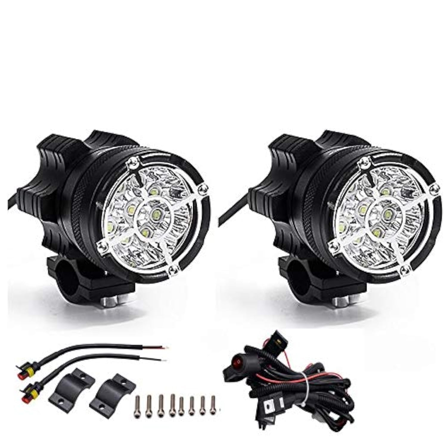 KASER Coppia Fari per Moto Faretto Frontale Fendinebbia Aggiuntivo Supplementari per Moto QUAD con Interruttore e Supporto Staffa 45W 3000 LM 12V-80V