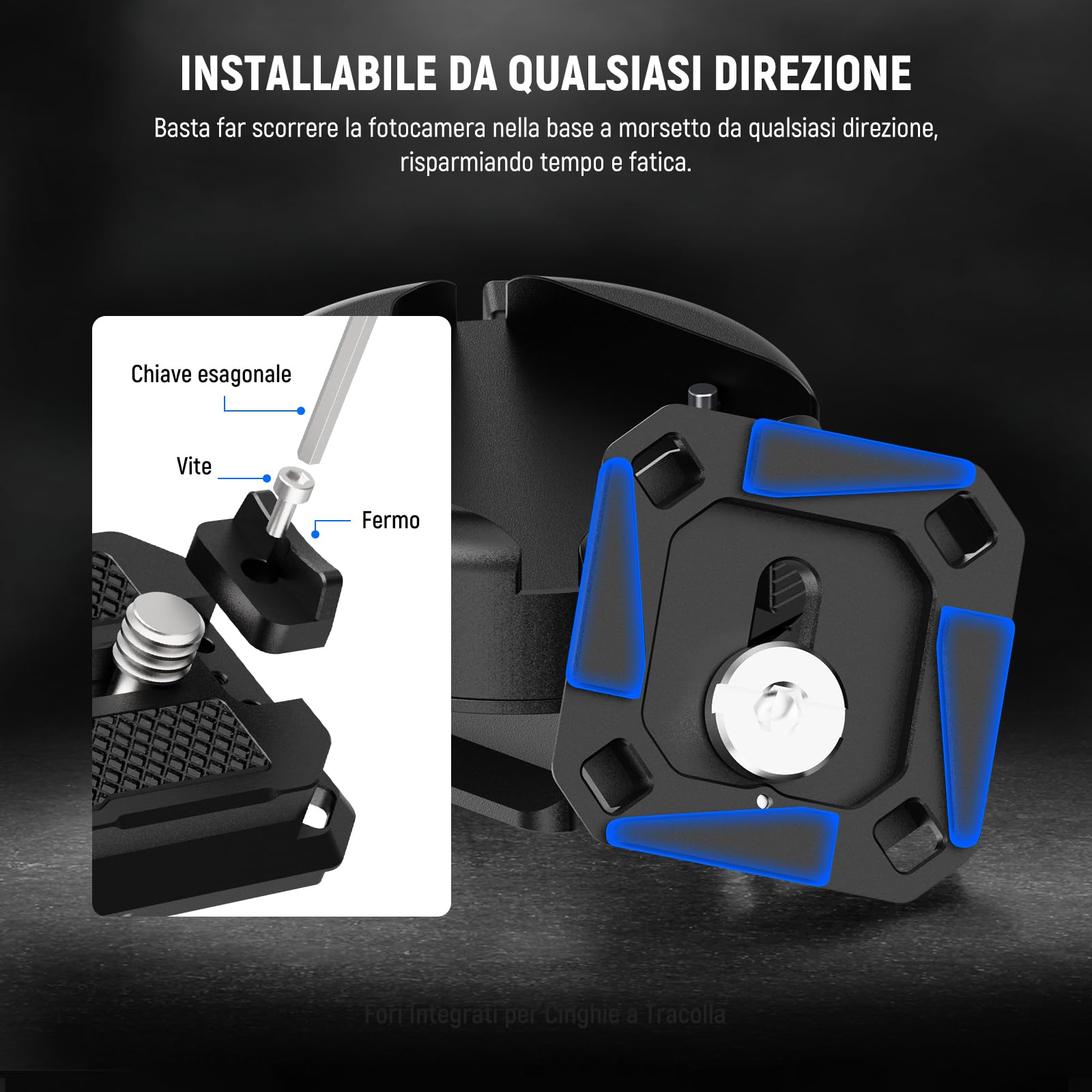 NEEWER GM47B Kit Piastra a Sgancio Rapido, Adattatore Treppiede Fotocamera QR Quadrato con Base a Morsetto Compatibile con Arca Swiss DJI Ronin RS 4 Pro RS 3 RS 2 Peak Design Capture V3 Camera Clip