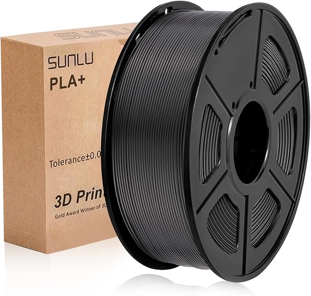 SUNLU PLA+ 3D Printer Filament, PLA Plus Filament 1.75mm, Toughness Enhanced 3D Filament Compatible with 3D FDM Printers, Dimensional Accuracy +/- 0.02 mm, 1 kg Spool(2.2 LBS), PLA+ Black