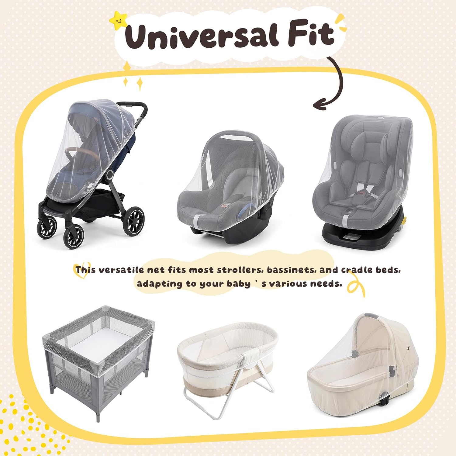 2 Pcs Mosquito Net for Stroller, White Polyester Mesh Cover with Elastic Edge, Portable Baby Stroller Mosquito Net for Bassinets, Cradles, Playards, Pack N Plays, Mini Cribs