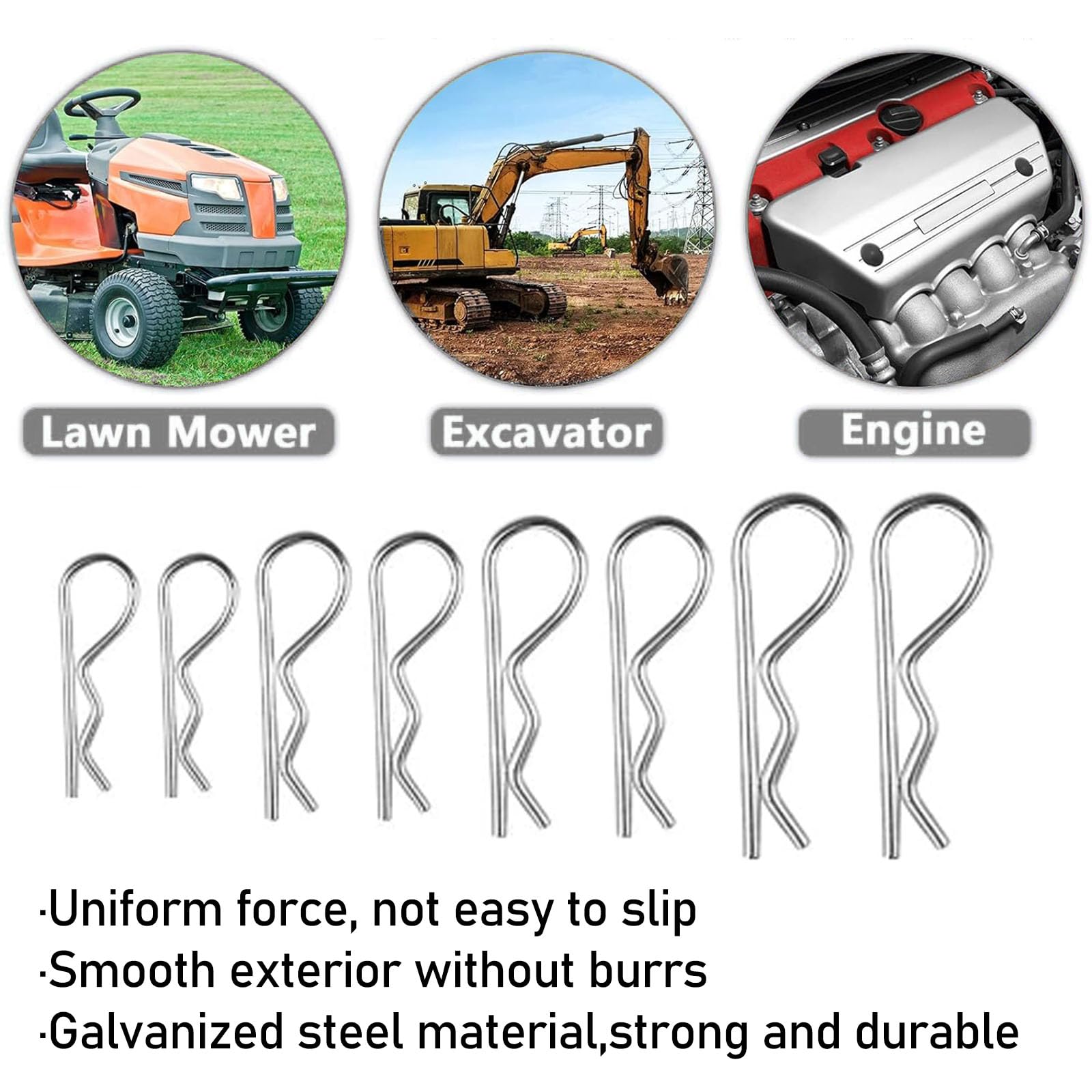 R Clip Perni di Fissaggio,R Clip Coppiglie a Molla,R Coppiglie a molla,Coppiglia R,R Coppiglie Pin,R Perno a Molla in Acciaio Inox,per Automobili,Trattori,Officine,6 misure,100 pezzi