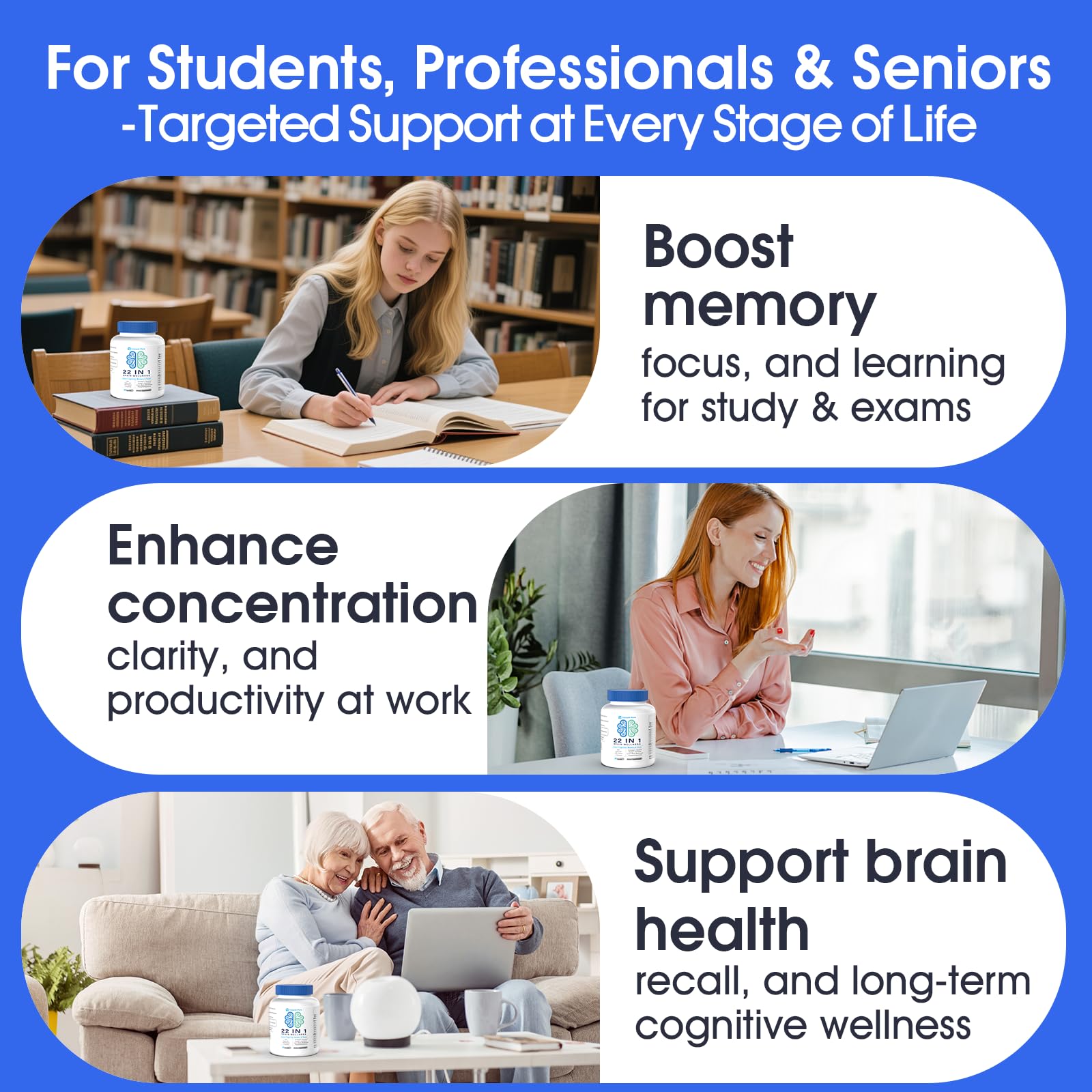 Brain Supplements for Memory and Focus - 22-in-1 Brain Supplement with Alpha GPC, Citicoline, Vitamin B12, Bacopa, Lion’s Mane, DHA - Brain Health for Clarity, Energy & Cognitive Support, 90 Count — Amazon image 3