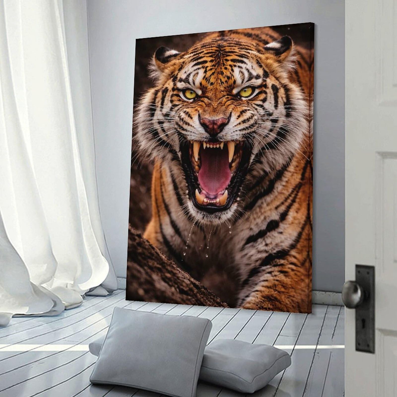 Junmoney Fierce Tiger Roaring Wall Picture Print, 24x36inch(60x90cm), for Home Office, Desk Area Or Studio, Decorative Artwork for Productive Spaces
