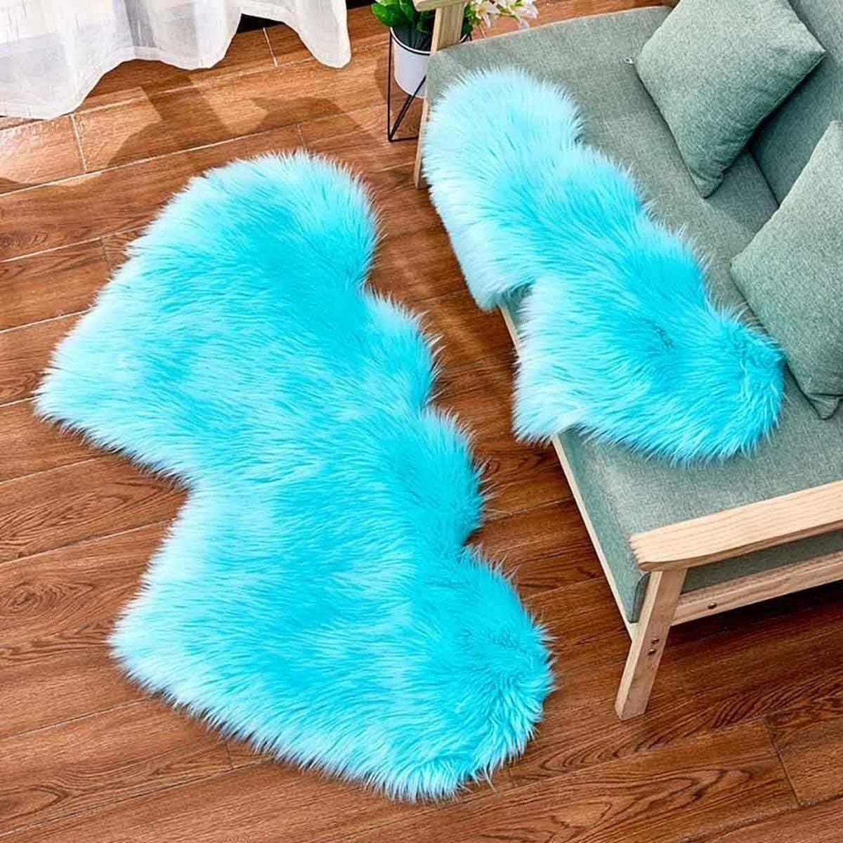 Easygou Fluffy Rugs Heart Rug,Double Heart Faux Sheepskin Rug Soft Long Plush Fluffy Shaggy Carpet Area Mats Rugs Girls Bedroom Sofa Home Decorative Floor Carpet (Purple,60120cm /24'' x 47'')