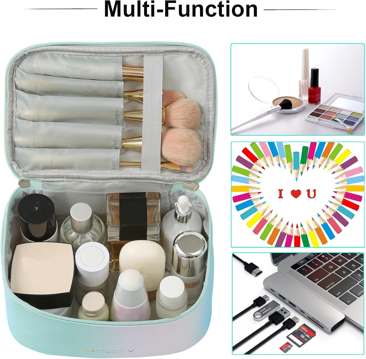 Gradient Makeup Bag Small Cosmetic Bags for Women Ladies Zipper Pouch Makeup Organizer Waterproof Cute Green Pink Blue(Rainbow Green) 6 71Uzj2HleUL. AC SL1500