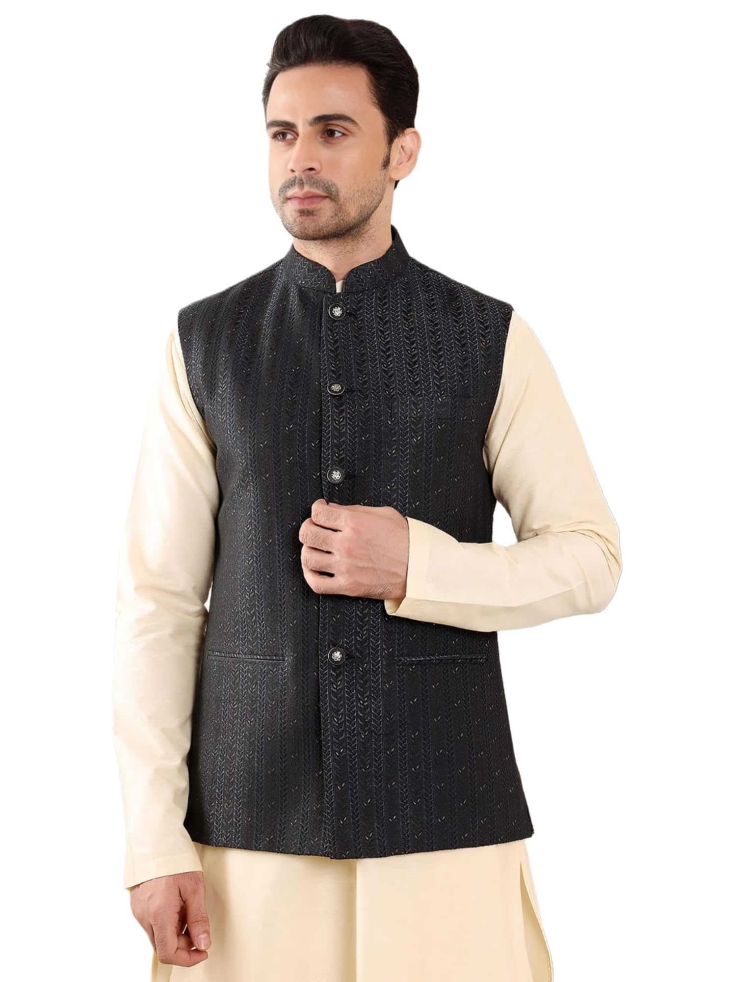 ms multi shades Men's Woven Design Embroidered Nehru Jacket-picture-32