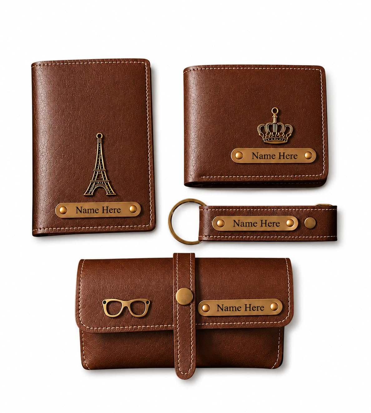 Personalised Gift for Man Custom Name Wallet Accessories Combo Set for Husband Boyfriend Father (Brown)-image-15