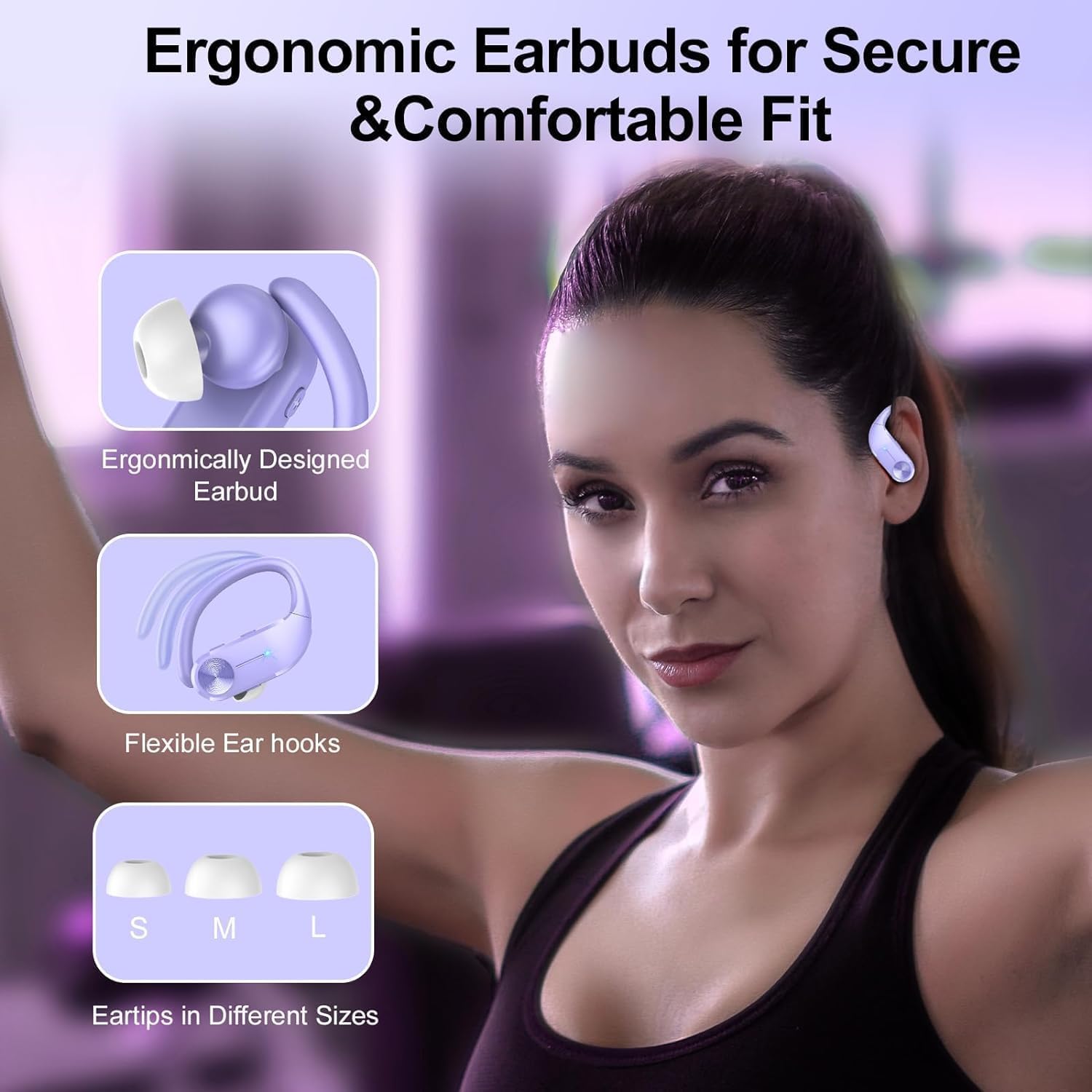 Ear buds Wireless Bluetooth Earbuds Sport 2024 NEW Bluetooth 5.3 Headphones 68H Playtime with LED Display Powerful Bass Over Ear Earphones with Earhooks IP8 Waterproof for Gym/Running/Workout - Image 5