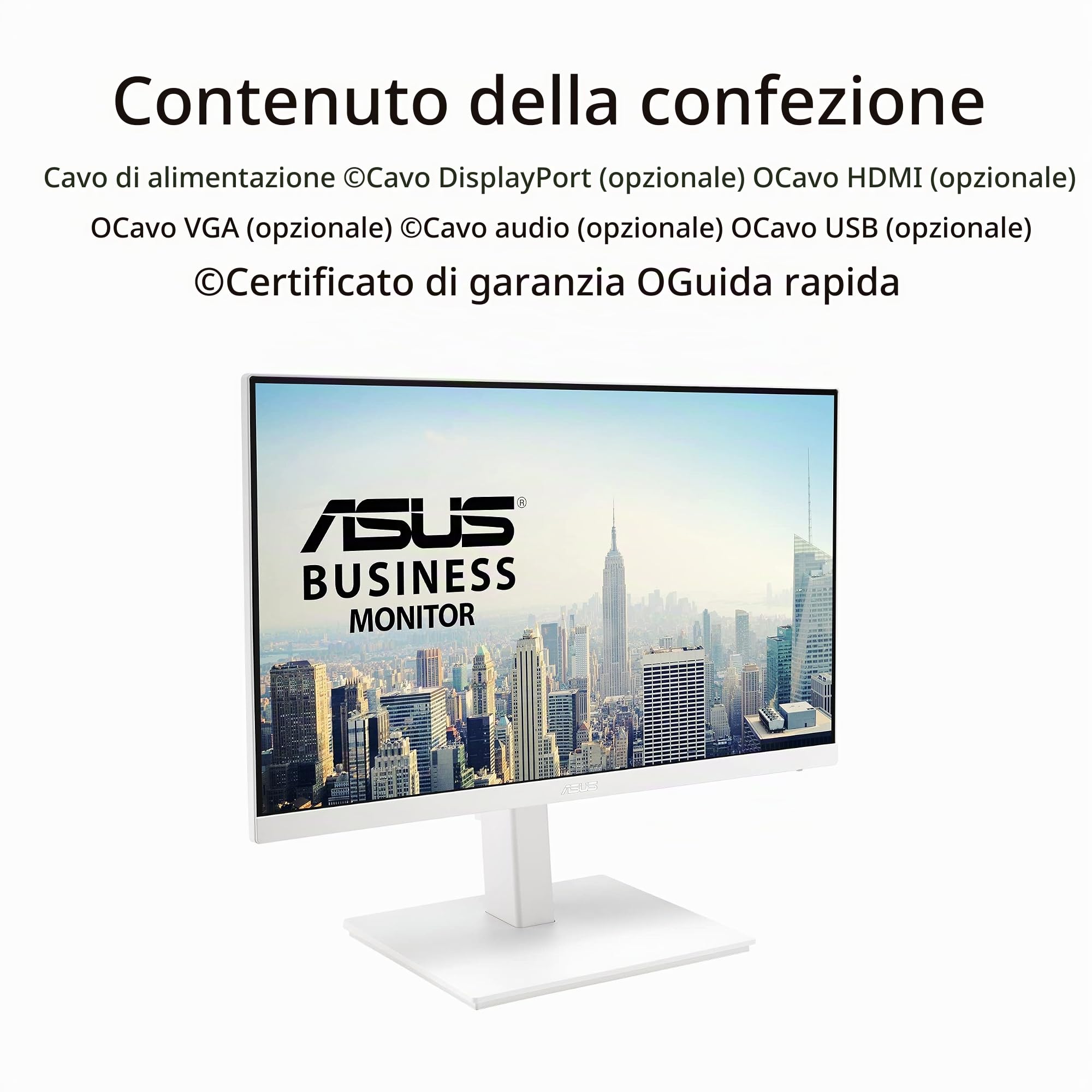 ASUS VA24EQSB-W Monitor Business 24, Full HD, IPS, 75 Hz, Tecnologia Adaptative-Sync a Basse Luci Blu Anti-Sfarfallio, Design Ergonomico Senza Cornice, Montabile a Parete, Bianco