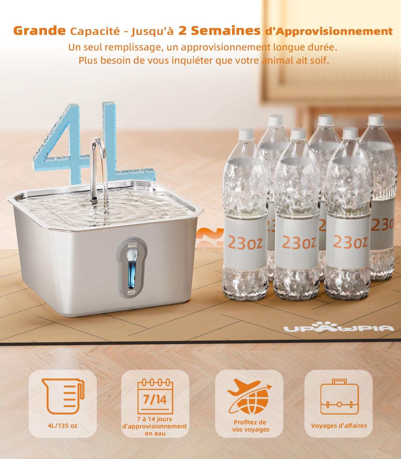 4L Fontaine a Eau Chat INOX avec 6 Filtres Automatique Fontaine à Eau pour Chat Animaux Ultra Silencieux Mangeoirs et Abreuvoirs pour Chats