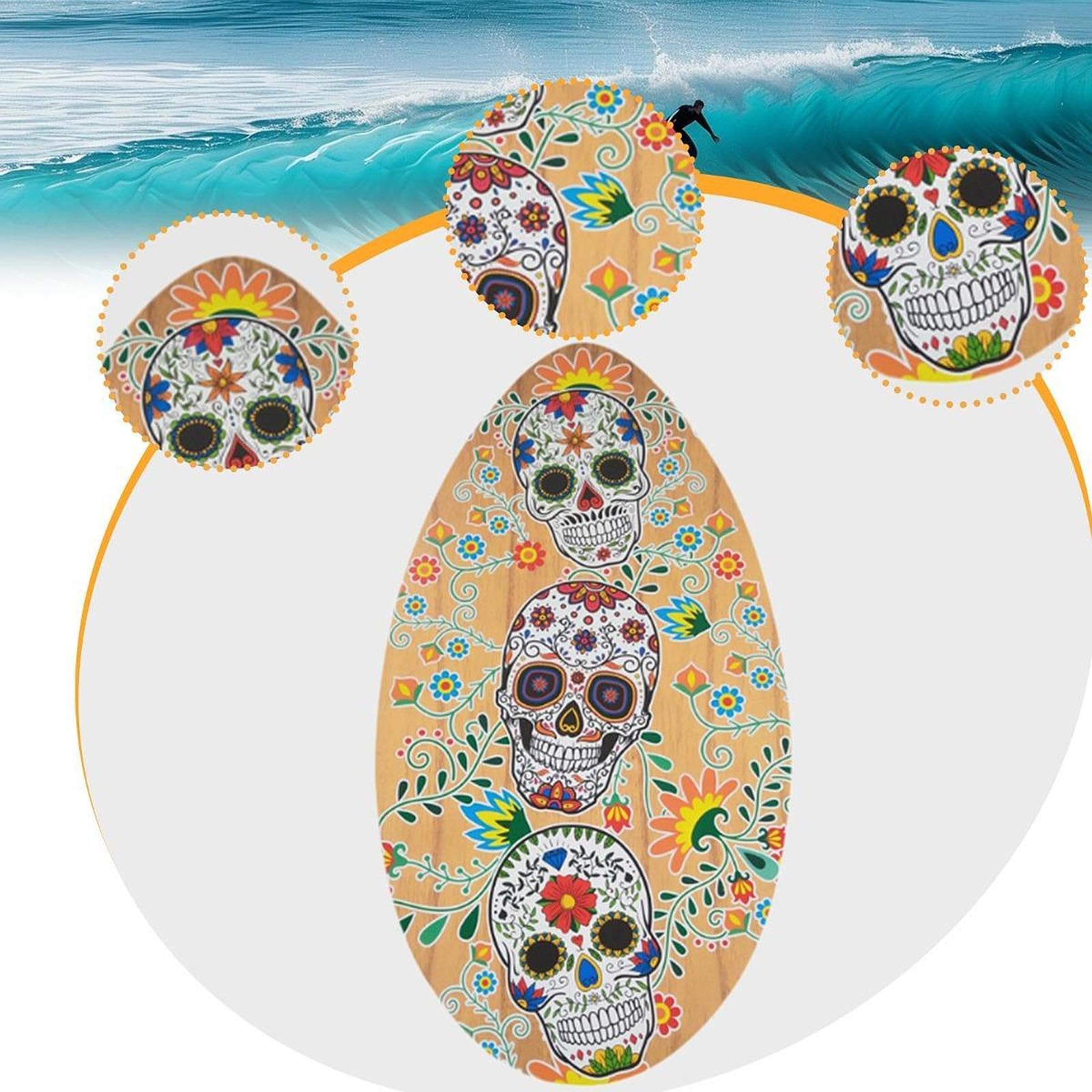 Skeleton Impreso Skimboard Madera 30 Pulgadas Plano Surf Ligero para Niños Adultos