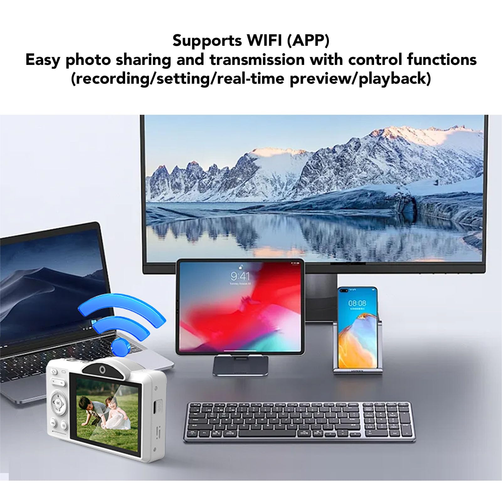 Bewinner Camera Digitale 4K per Fotografia, Fotocamera Vlog WiFi 75MP con Touchscreen da 2,8 ", 16x Zoom Digitale, Videocamere AutoFocus per Principianti (32GB)