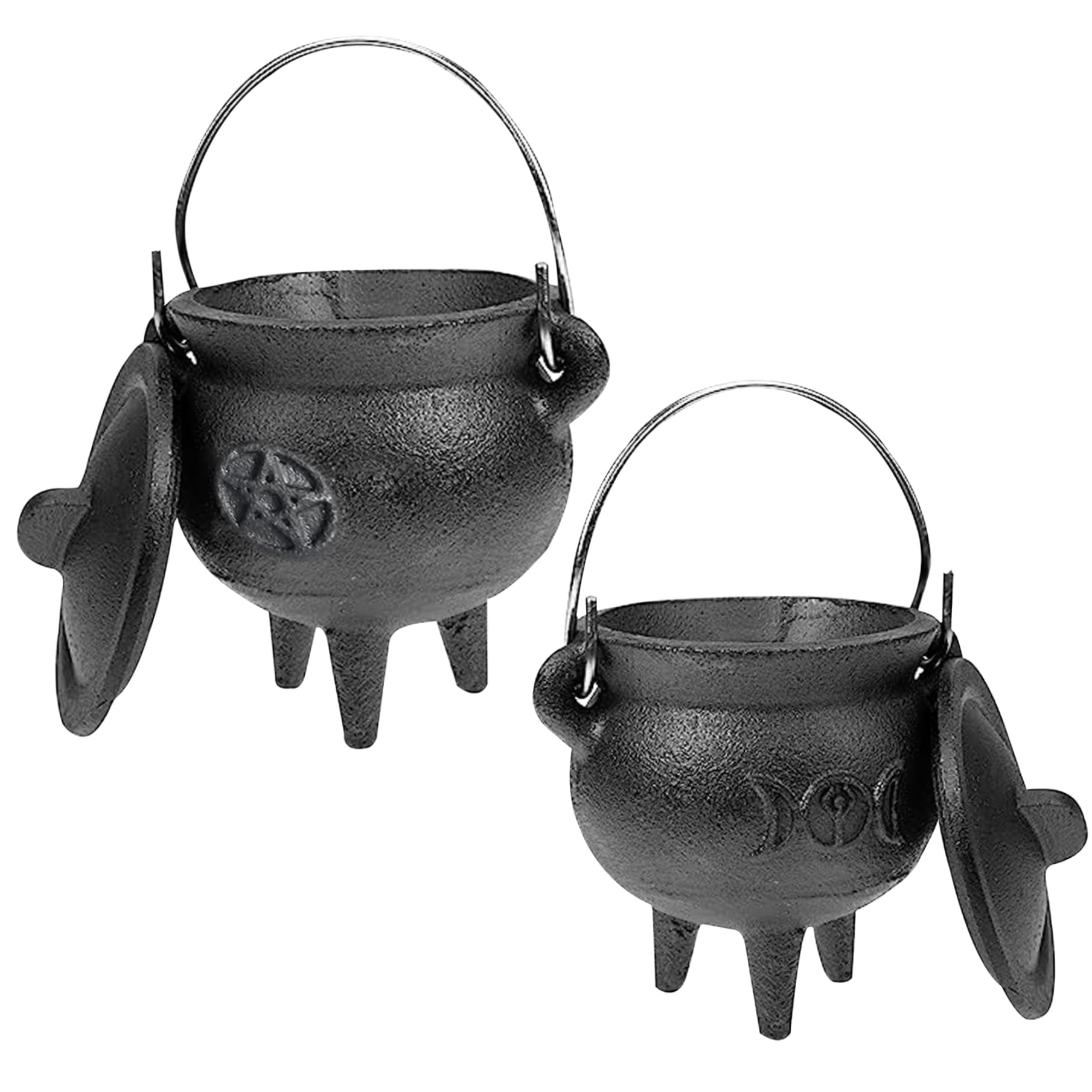 Chaudron en Fonte Étoile avec Couvercle et Poignée - Halloween, 3,94 x 2,95 x 2,95 Pouces - Bougie et Encens Brûlant - Sorcellerie