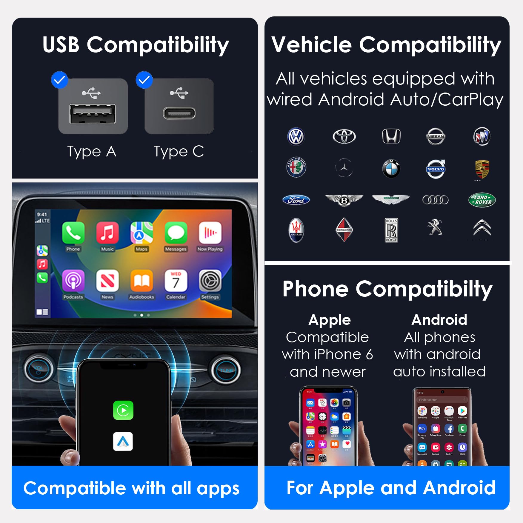 CarPlay Wireless Adapter & Android Auto Wireless Adapter - 2026 Upgraded, Converts Wired Android Auto & Car Play to Wireless, Plug & Play, Wireless Android Auto Adapter UK, Wireless CarPlay Adapter UK — view 3