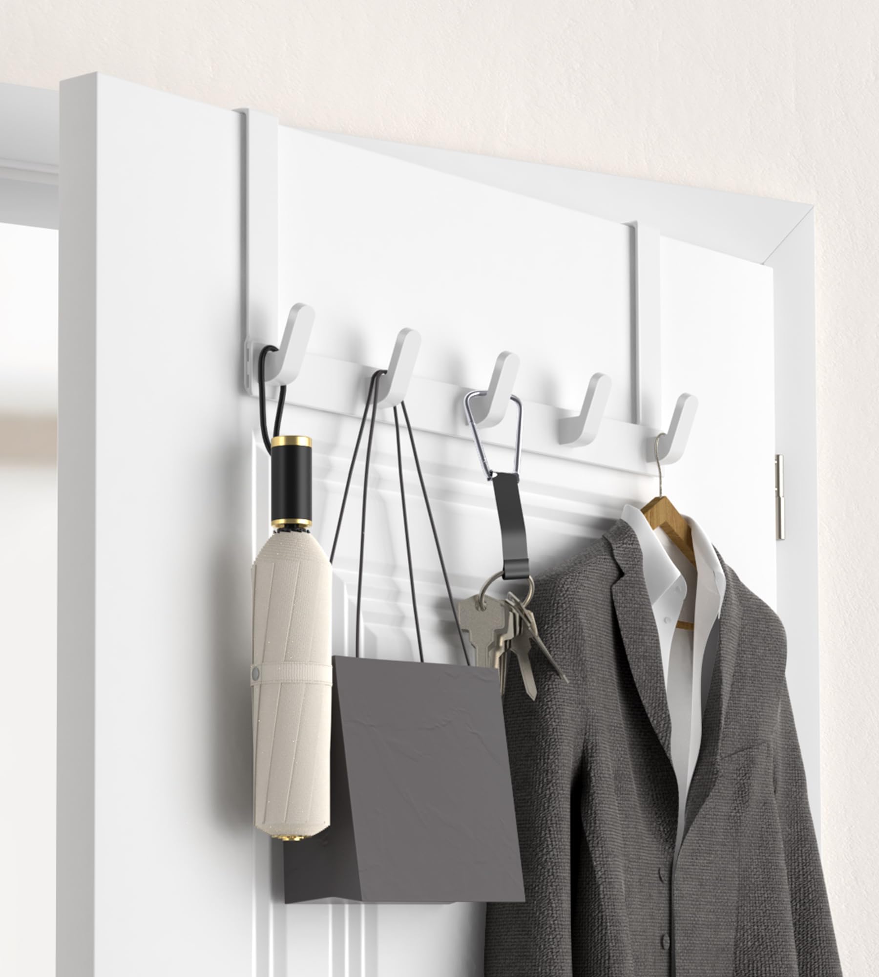 kitchlife over the door hooks hanger with extended arms for easy use by women, fits 1 3/4" doors, l18u - bathroom accessories and towel rack organization - 1 pack, white