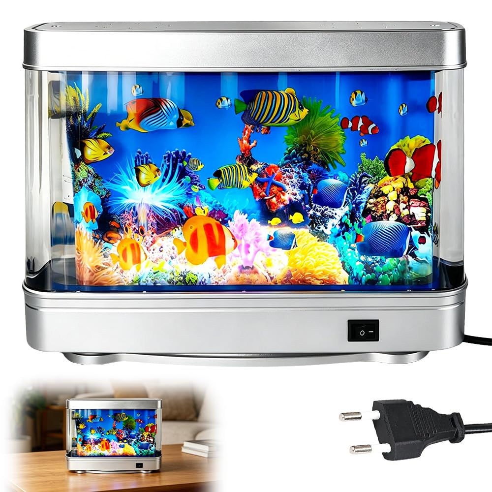 Künstliches Aquarium Lampe Lavalampe, Mini Aquarium Baby mit Sanfter, Augenschonender Beleuchtung, Leiser Energiespar Schreibtischaquarium, Gute Wahl für Geschenke Raumdekoration