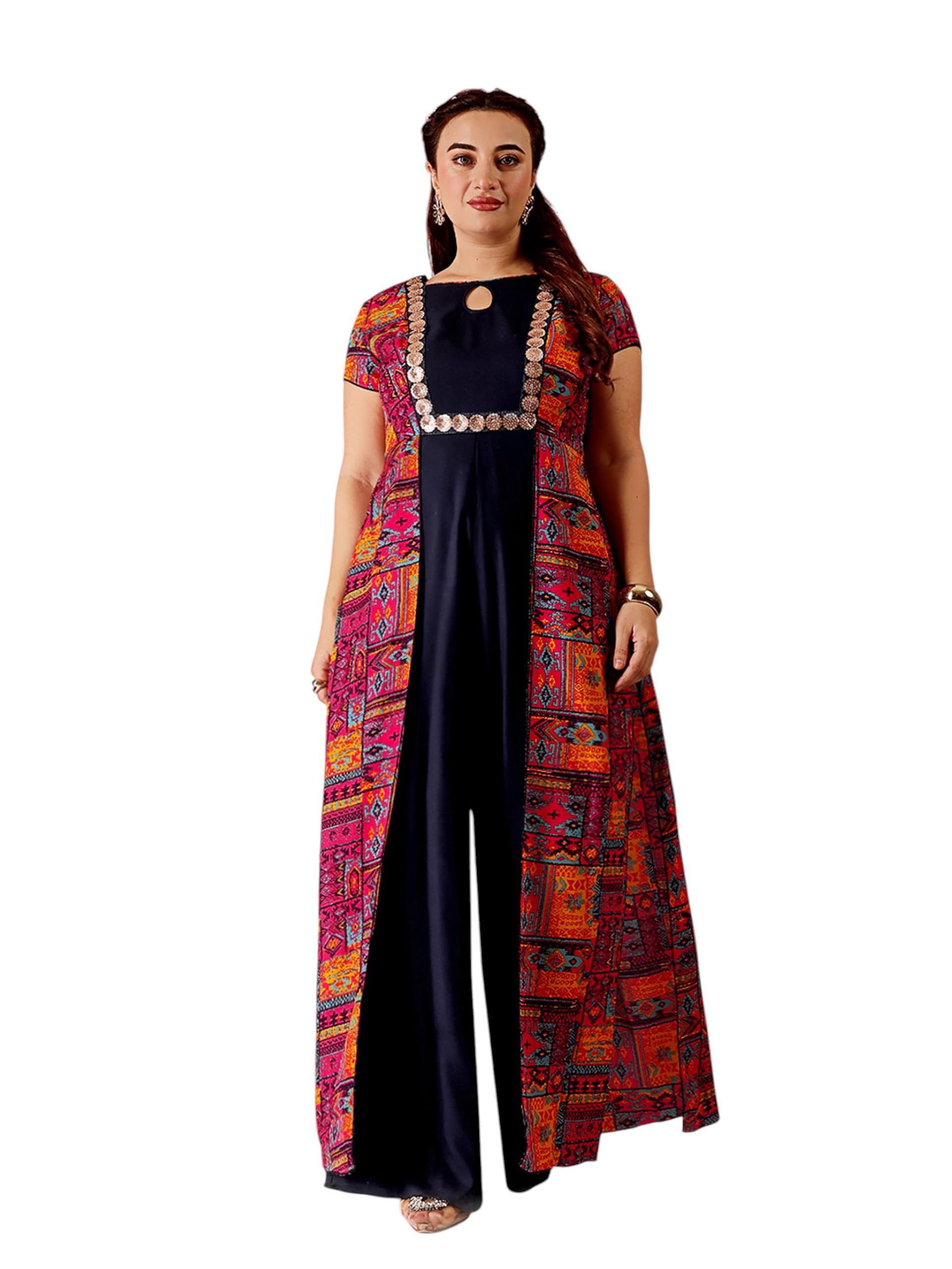miss chase a+ Women's Keyhole-Neck Regular Sleeve Bohemian Panelled Viscose-Rayon Regular-Length Jumpsuit-picture-37