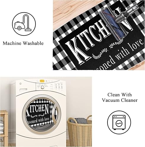 Miniatura 3 de Alfombra de pasillo envejecida para pasillo, a cuadros, larga, antideslizante, de pelo bajo, alfombra de pasillo para suelos de madera, sala de