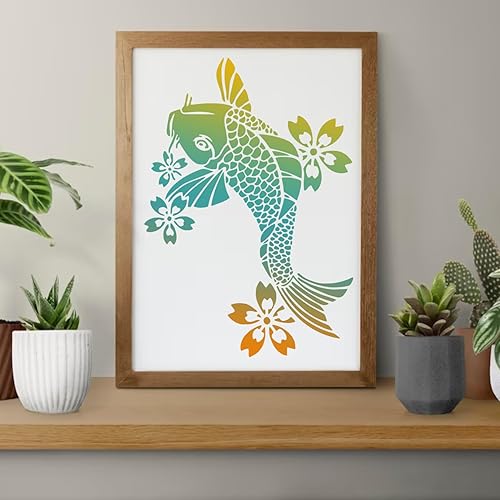 Miniatura 3 de Plantilla de plantillas de peces Koi, plantillas reutilizables de algas marinas para pintar sobre paredes de lona de madera, decoración de piso,