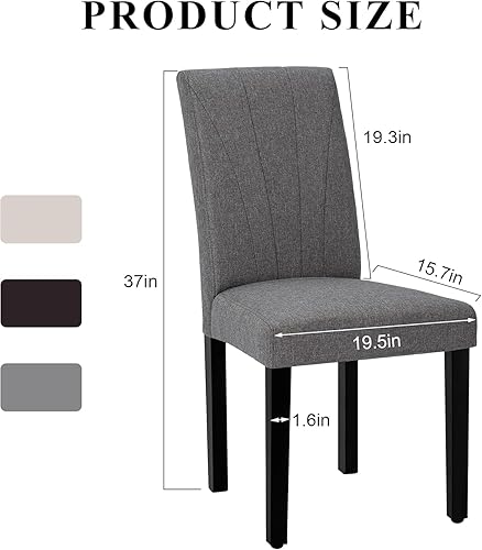 Miniatura 3 de VECELO Juego de 6 sillas de comedor tapizadas, tela moderna, respaldo alto y patas de madera maciza, Parsons para cocinasala de estar, color gris