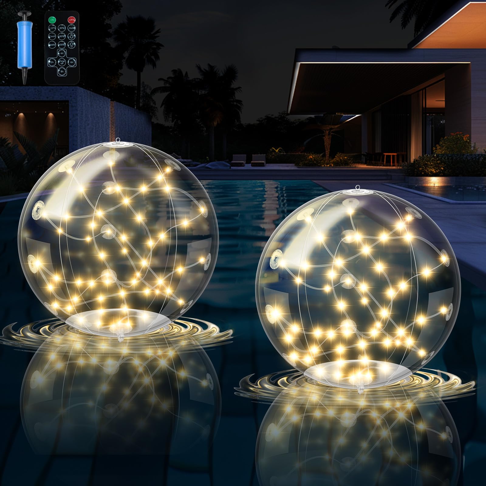 Solar Floating Pond Light, 3000K Warm Light Pool Light, Ip68 Waterproof Inflatable Hangable Ball Light, Light Up Ball for Pond, Wedding, Party,Pool, House Decor