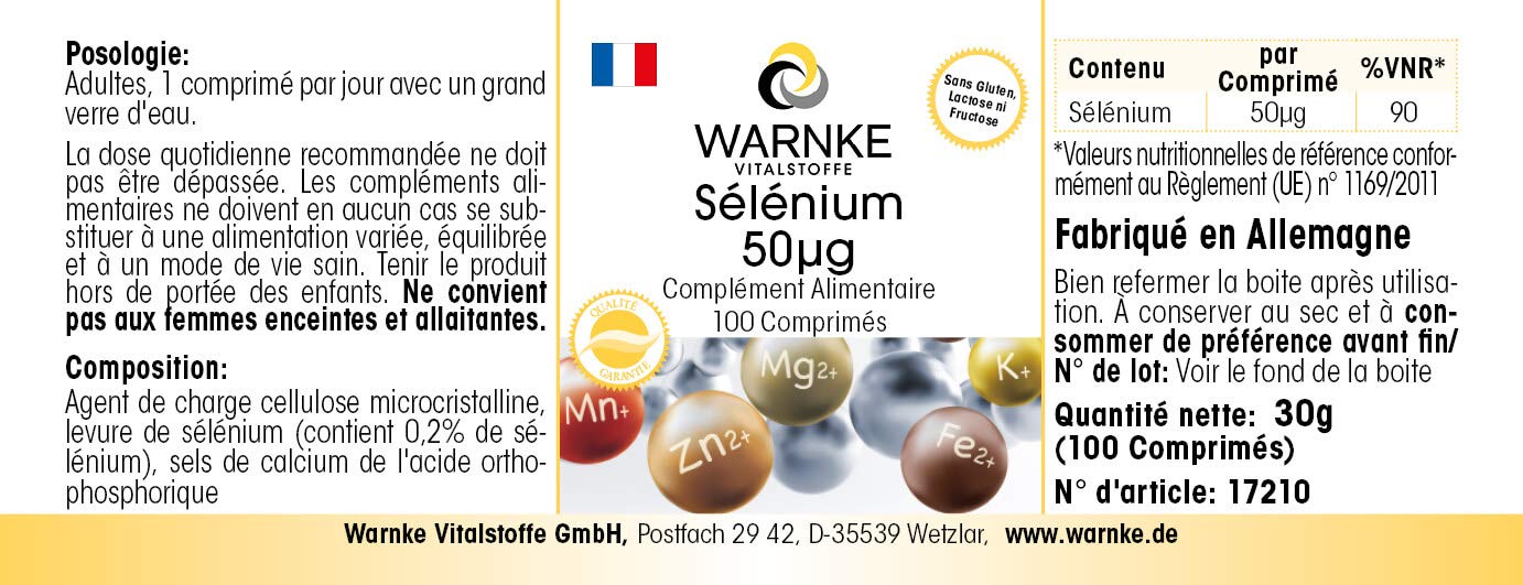 Selenio 50 mcg - 100 compresse - Antiossidante | Warnke Vitalstoffe - Qualità da farmacia tedesca