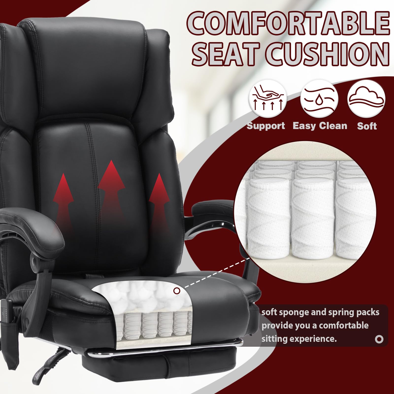 Massage Office Chair with Heat Executive Desk Chairs with Foot Rest Reclining Chair Big and Tall for Heavy — view 6