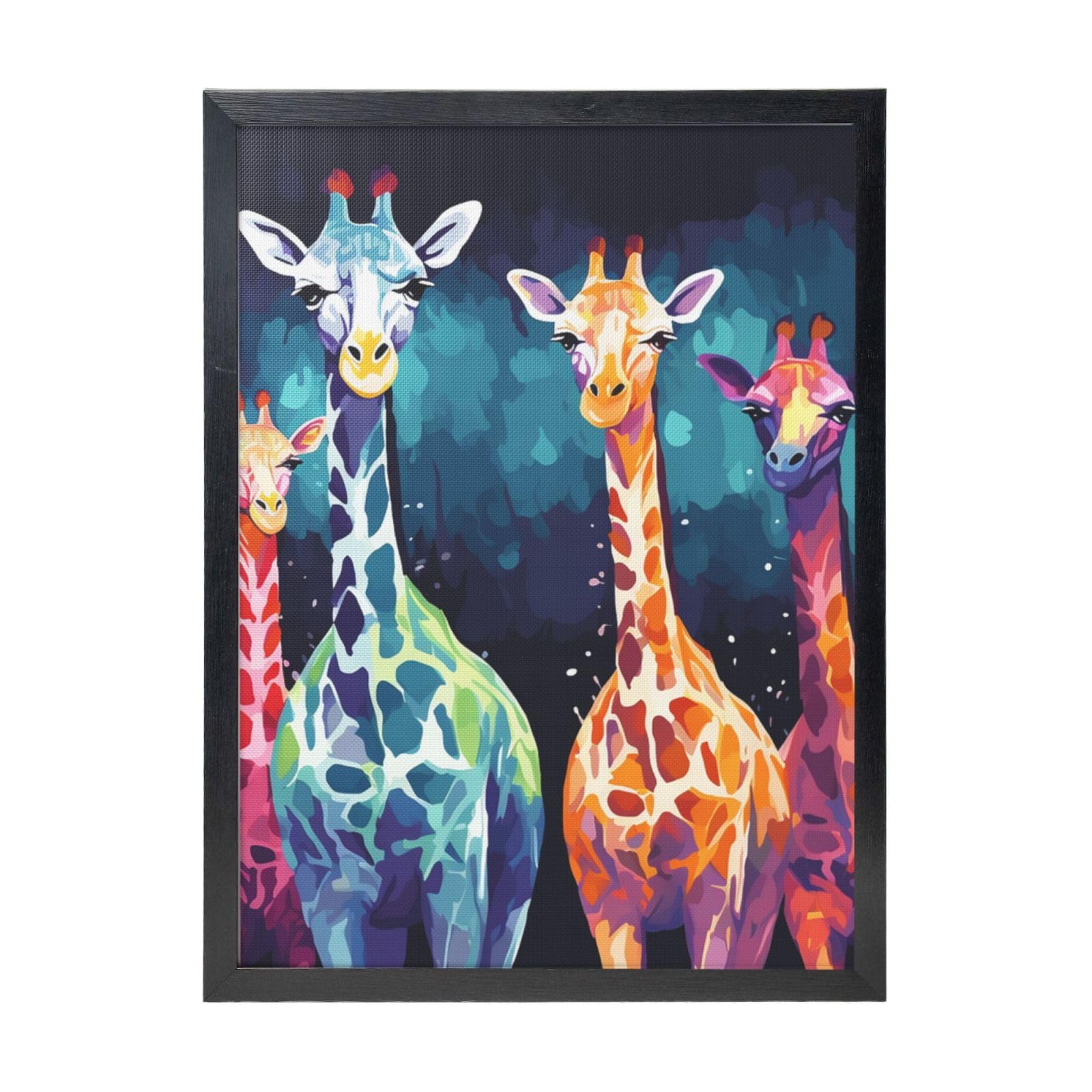 Framed Wall Art - Decorative Canvas Painting Colorful Giraffe Fans Lovers Pictures Poster Aesthetic Modern Prints Artwork for Bedroom Office Wall Decor Ready To Hang 12x16 in