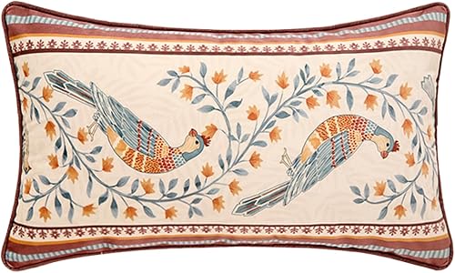 Miniatura 1 de Fundas de almohada de diseñador vintage de 12 x 20 pulgadas, fundas de almohada lumbares de terciopelo suave rojo con patrón floral de pájaros,